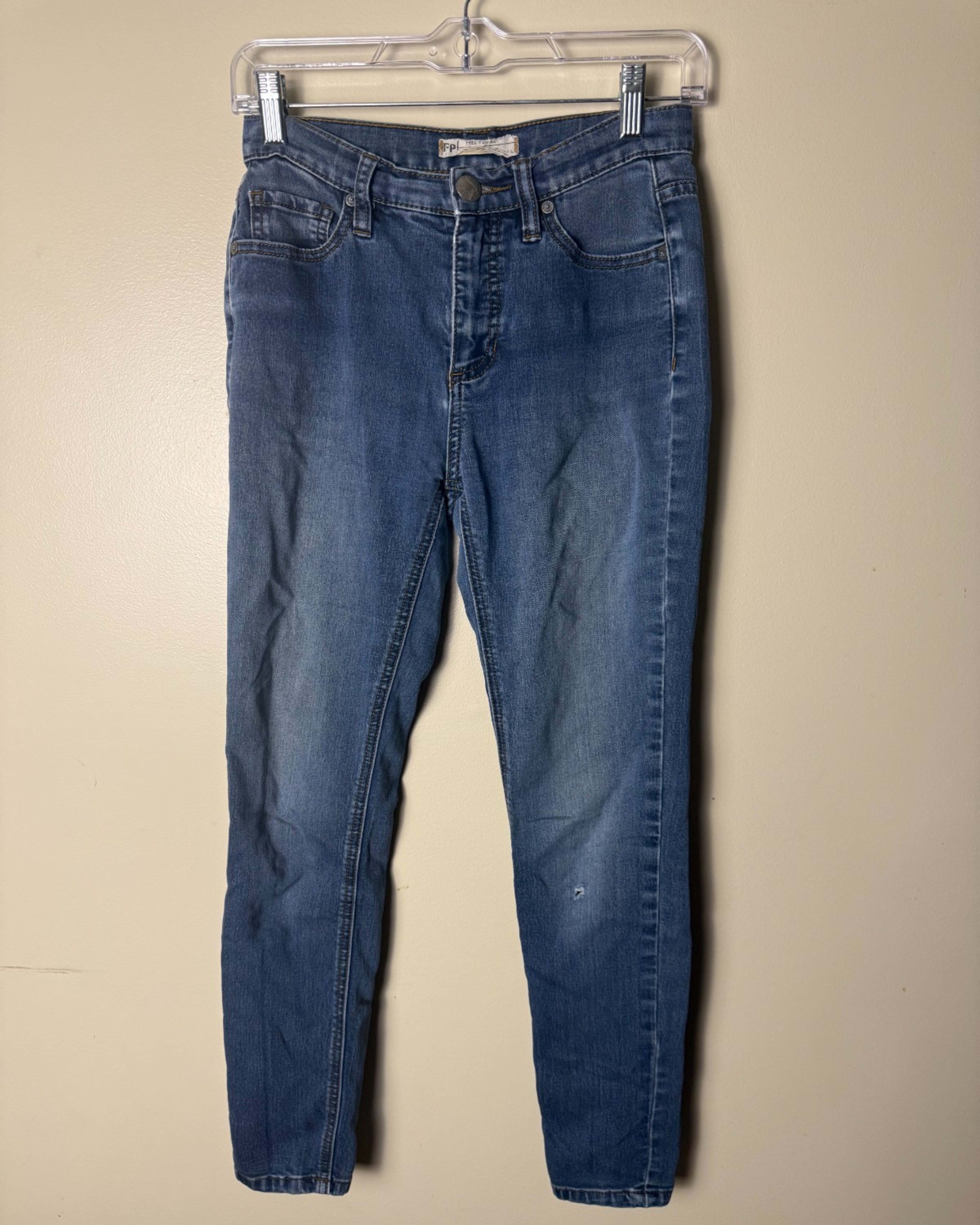 Free People Mid-Rise Stretch Skinny Jeans Womens 25 Blue Comfort Boho