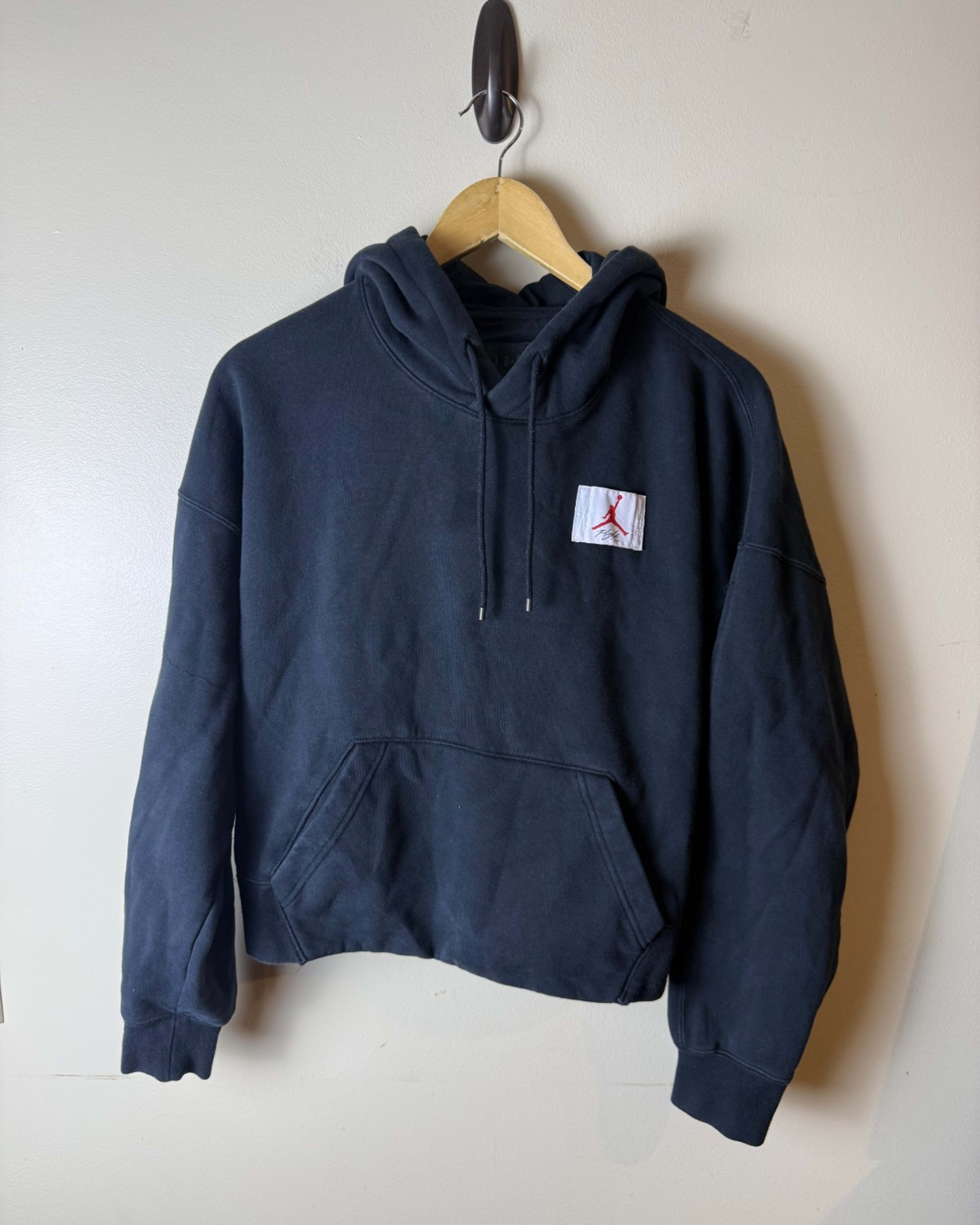 Jordan Cropped Hoodie Mens L Black Loose Fit Fleece Lined Stretch Drawstring