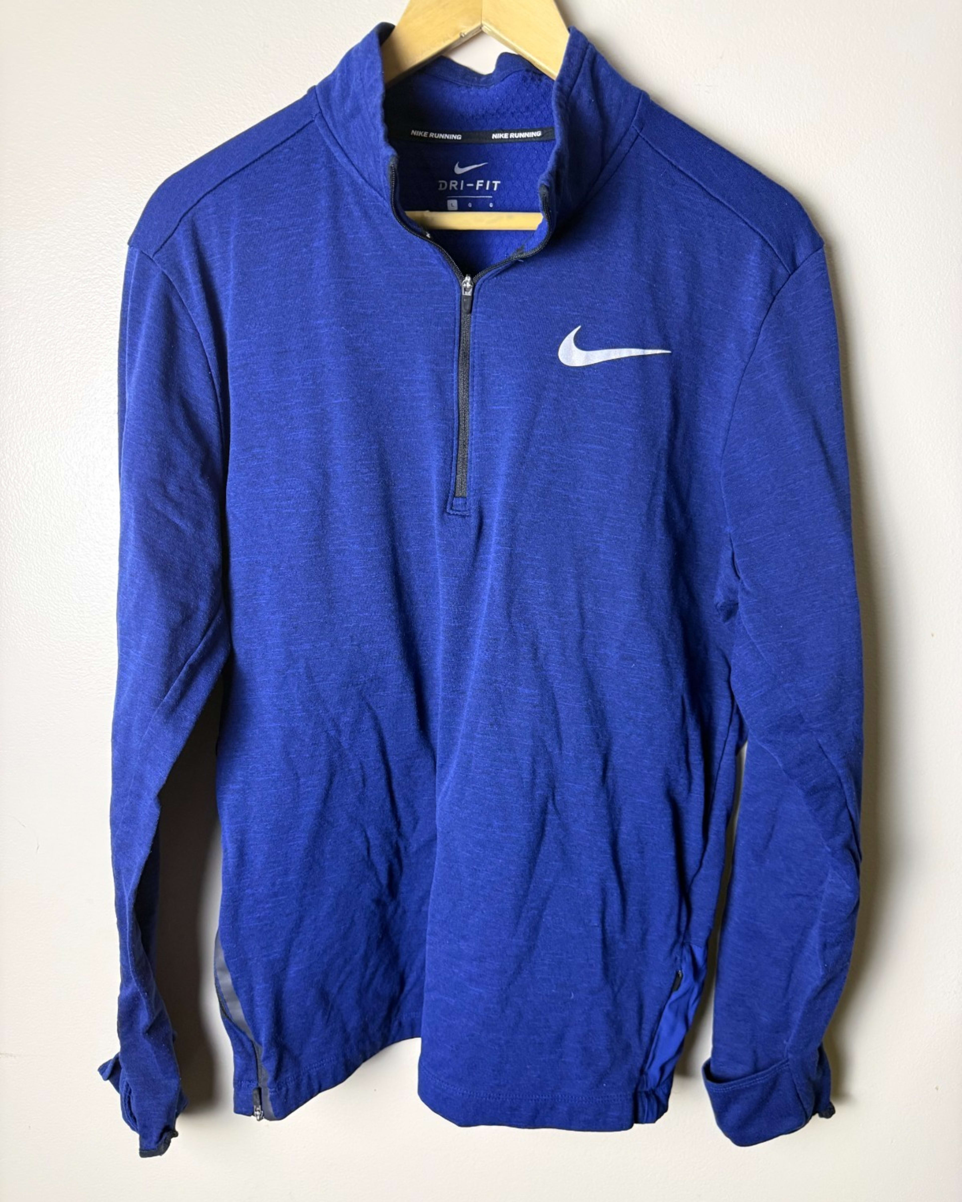 Nike Dri-FIT 1/4 Zip Pullover Mock Neck Long Sleeve Running Mens L Blue