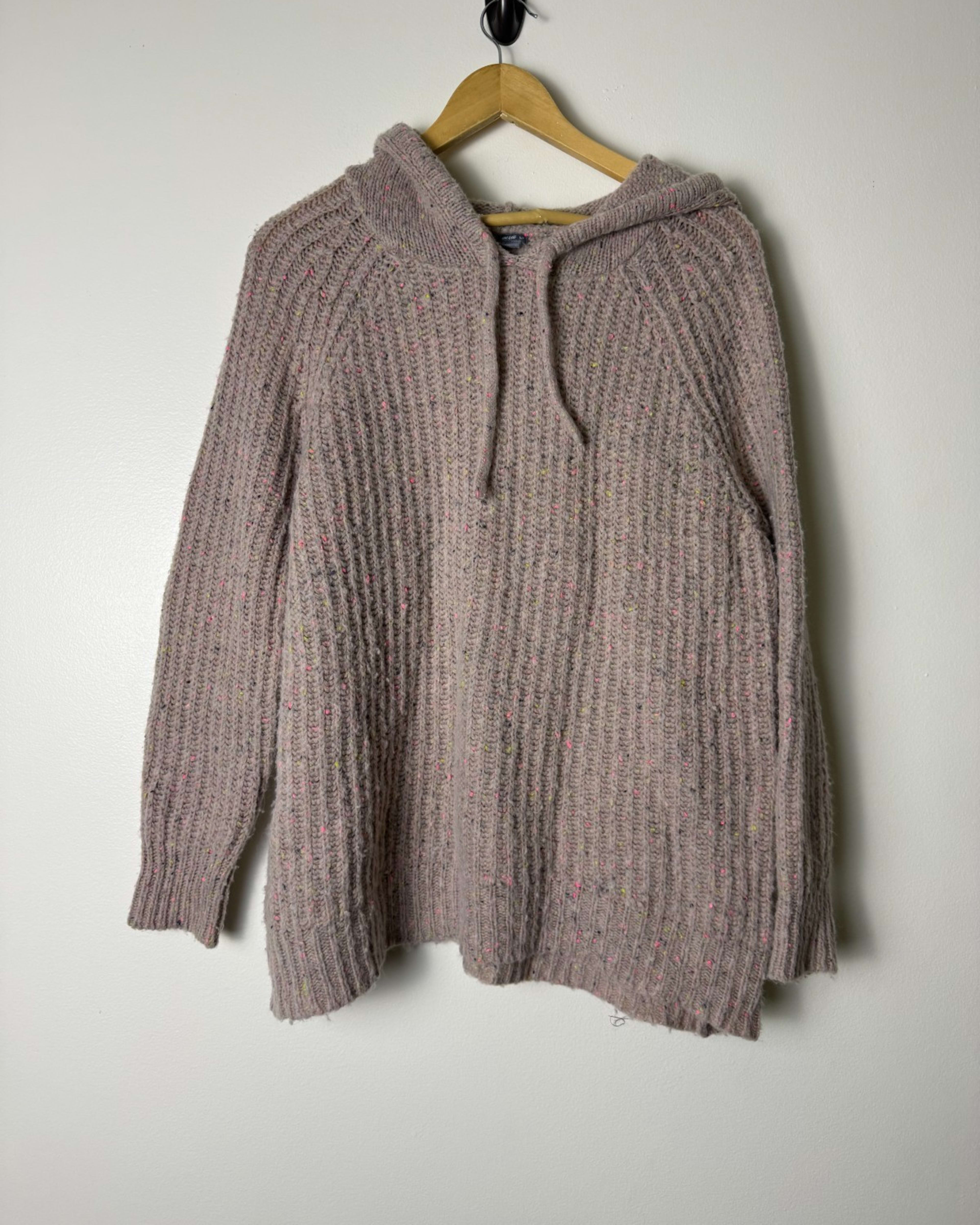 Aerie Mauve Pink Speckled Chunky Cable Knit Hooded Womens S Casual Oversized