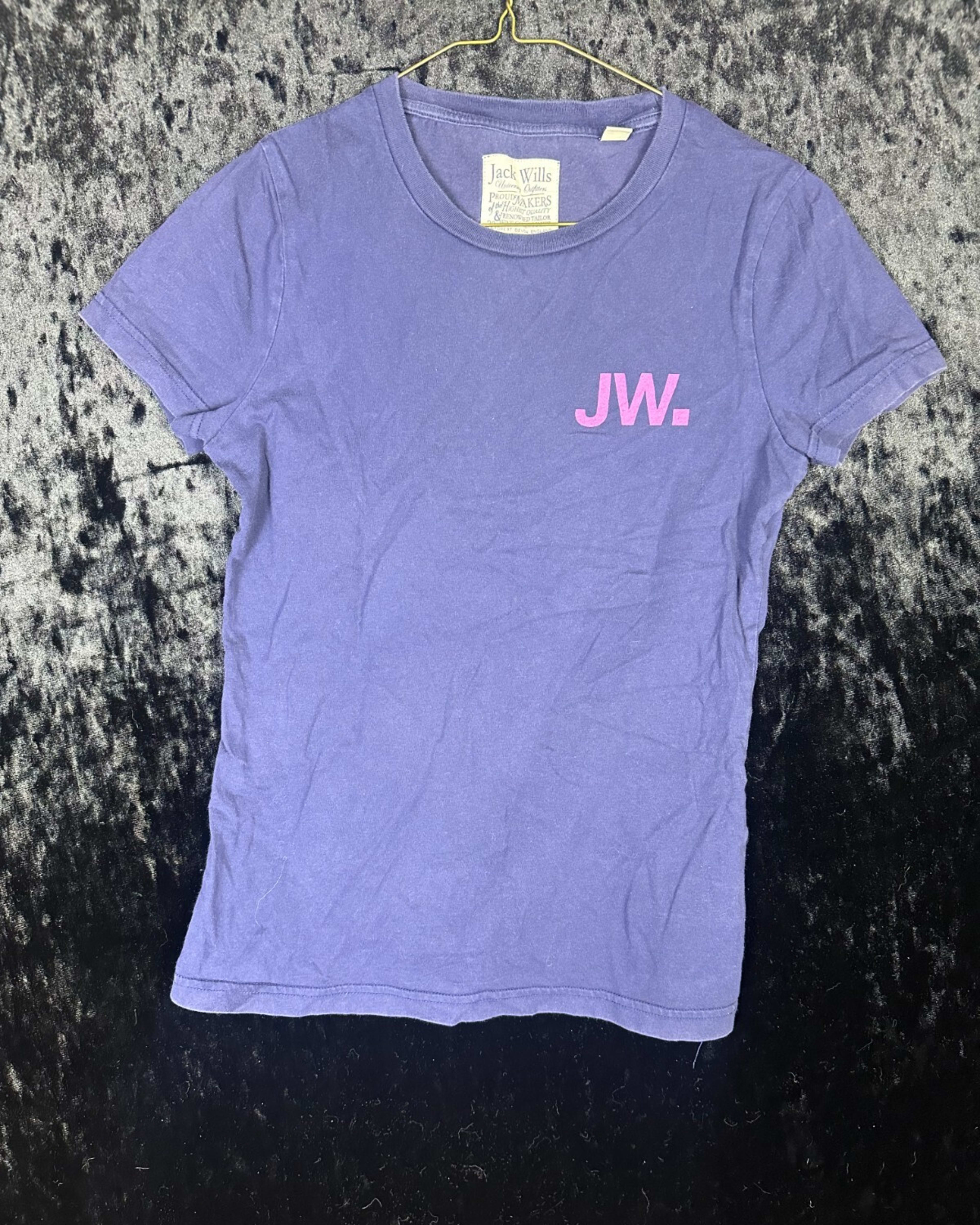 Jack Wills Short Sleeve T-Shirt Womens S/6 Purple Graphic Print Logo Double Side