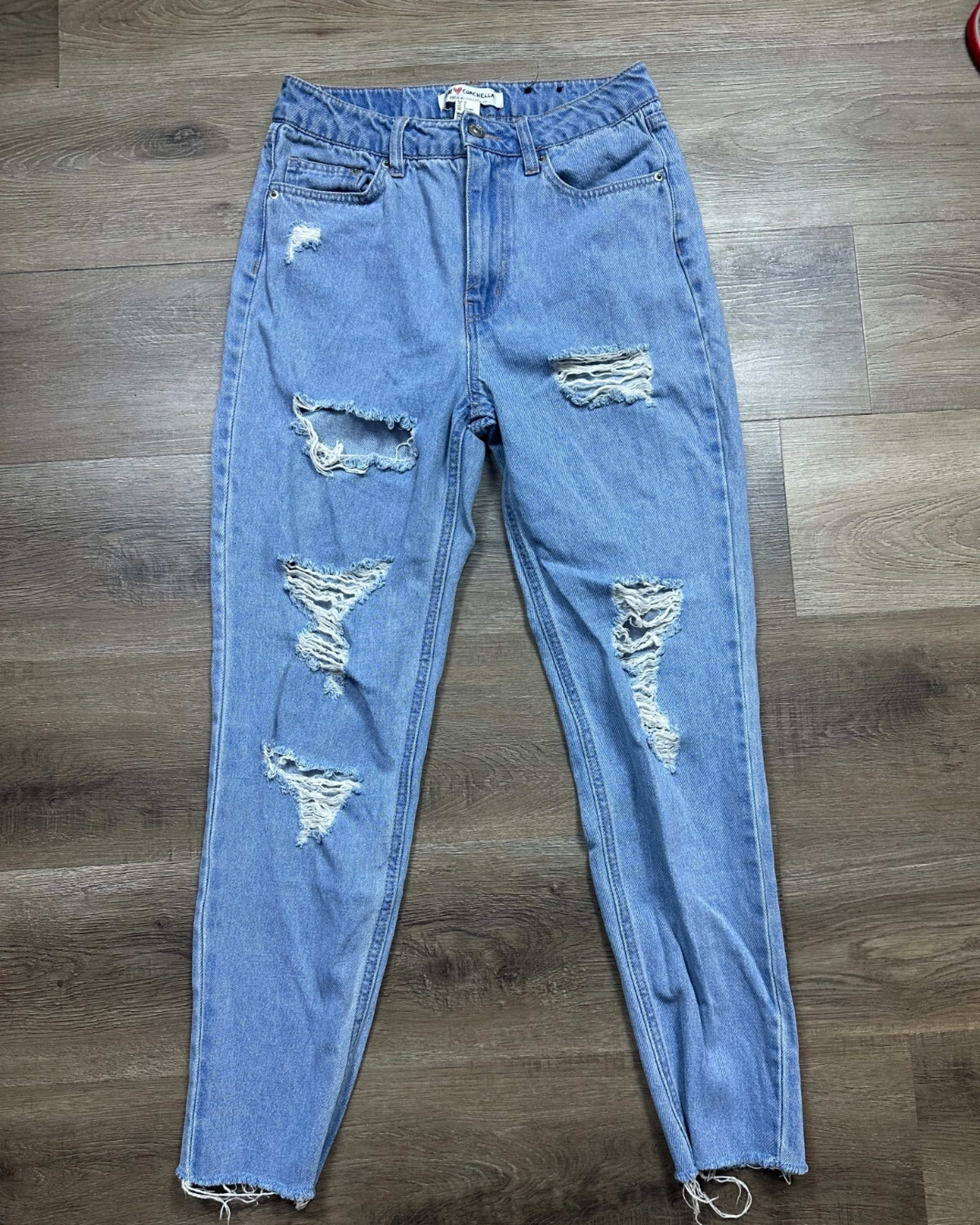 H&M Coachella Slim Jeans Women's 6 Blue Distressed Cut Ankle Preppy Y2K