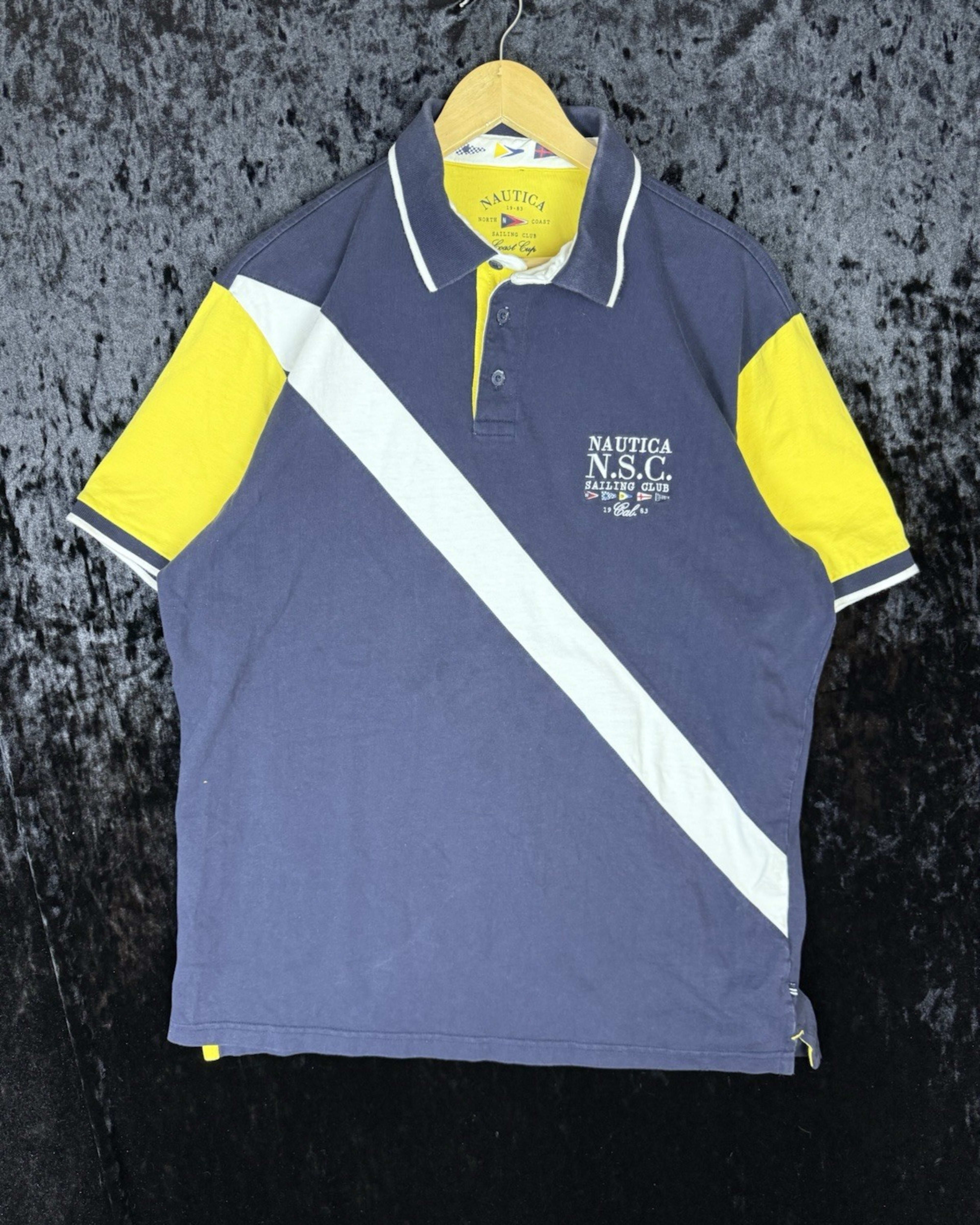 Nautica Sailing Club Polo Shirt Mens XL Blue Colorblock Short Sleeve Rugby