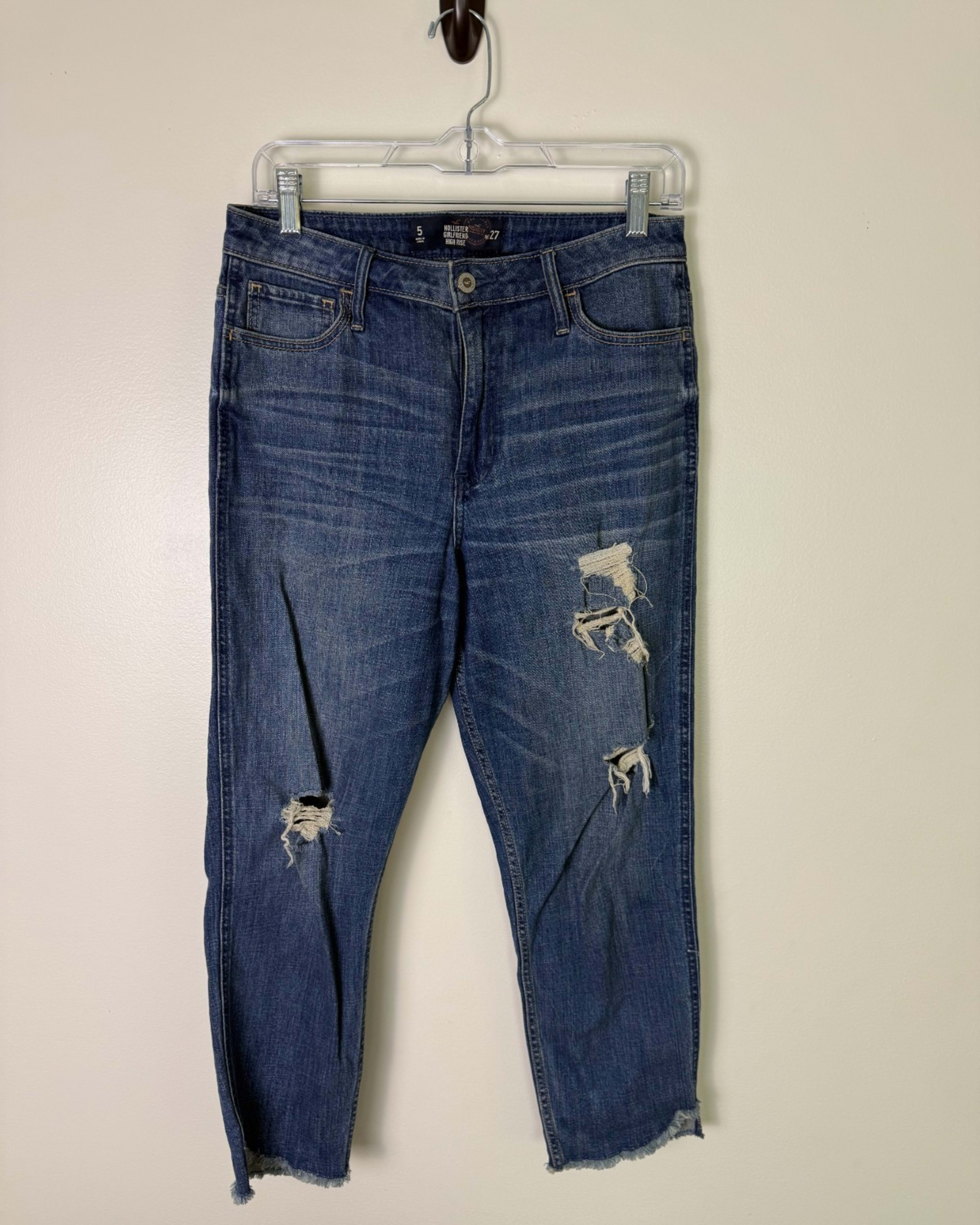 Hollister Girlfriend Jeans Women's 5/W27 Blue Denim Ladies Distress High Rise
