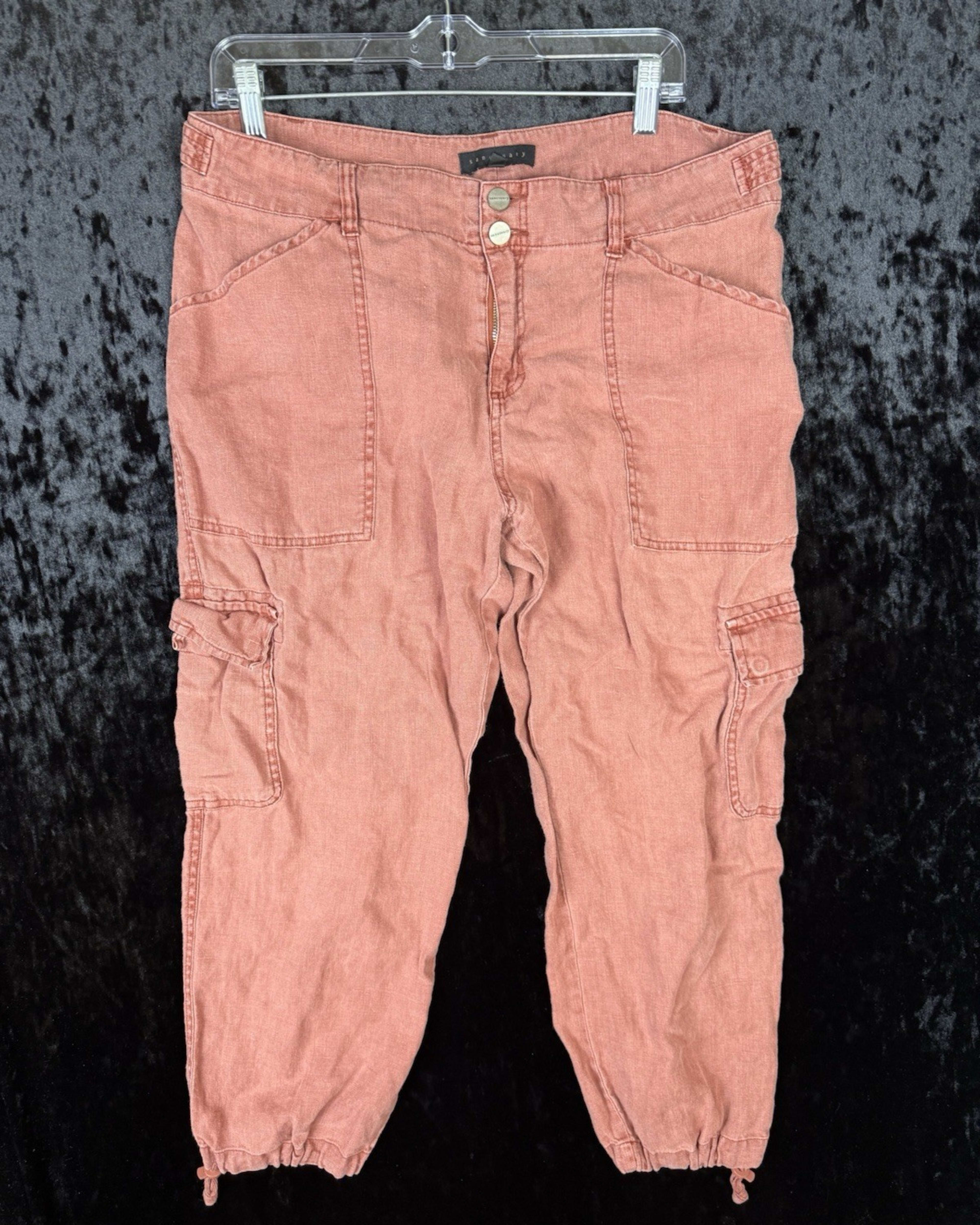 Sanctuary Clothing Getaway Linen Capris Pants Womens 32 Red Breathable Linen