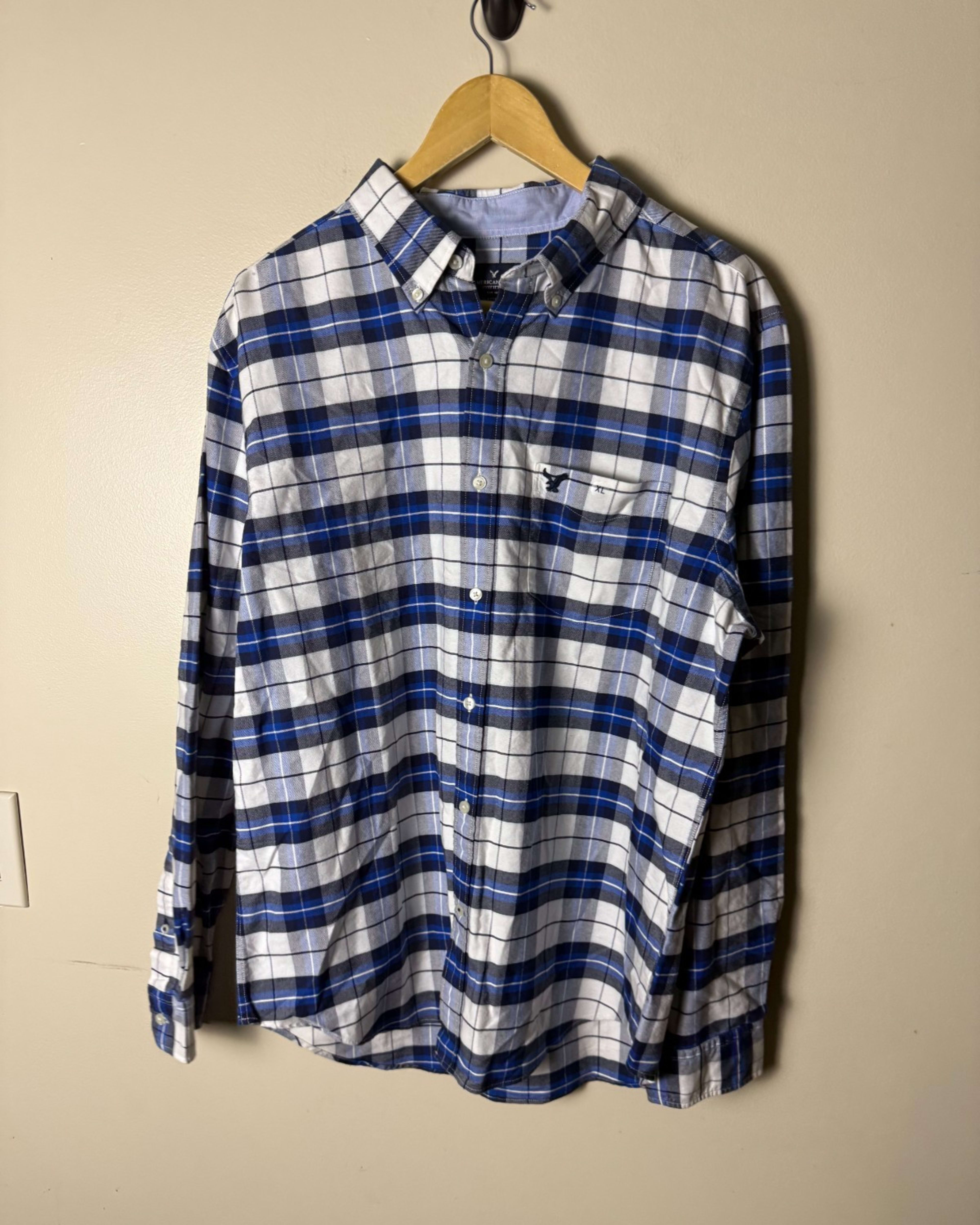 American Eagle Plaid Flannel Shirt Classic Fit Mens Blue Casual NWT