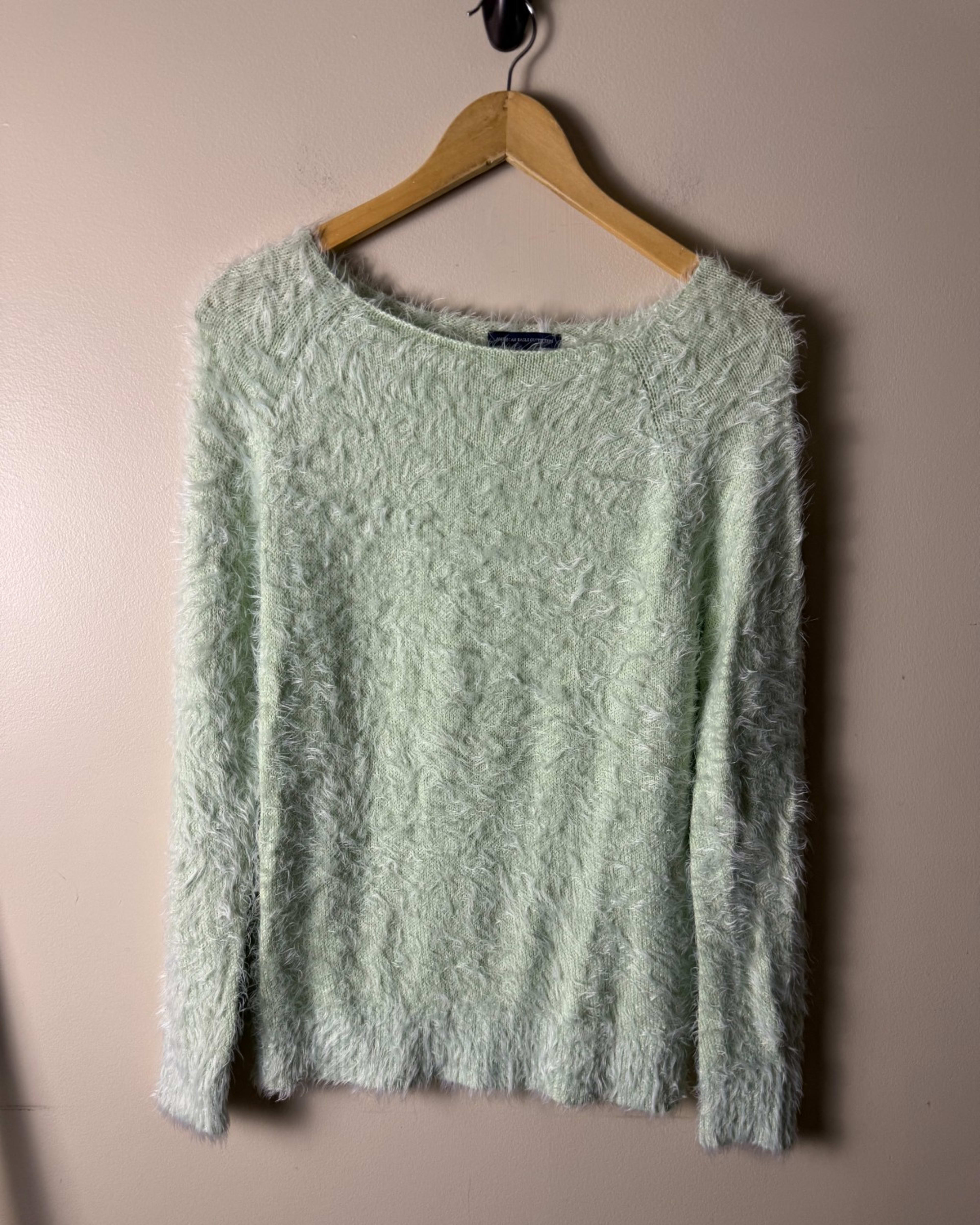 American Eagle Outfitters Y2K Chunky Fuzzy Sweater Womens M Mint Green Cozy