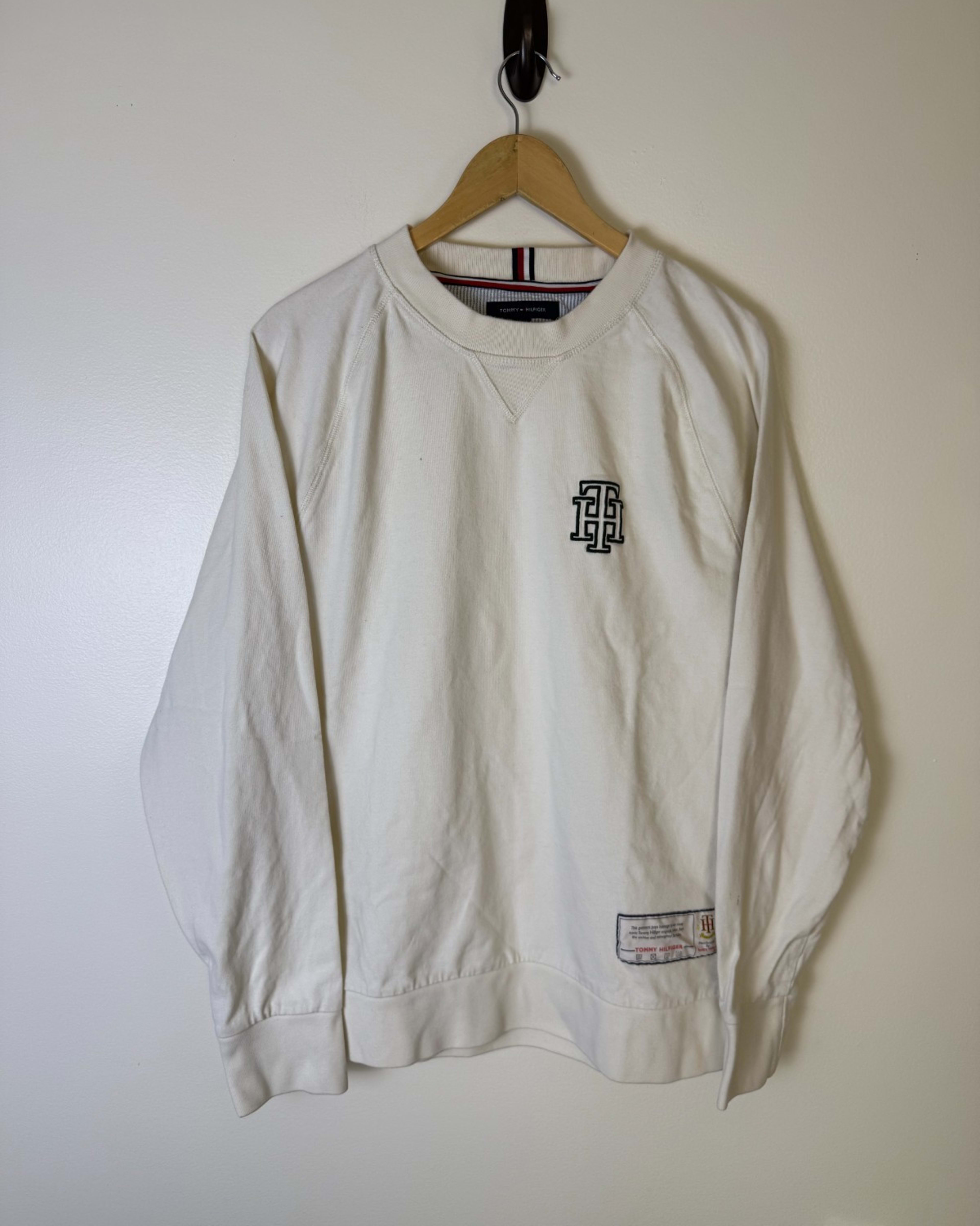 Tommy Hilfiger Off White TH Monogram Crewneck Sweatshirt Mens L Long Sleeve