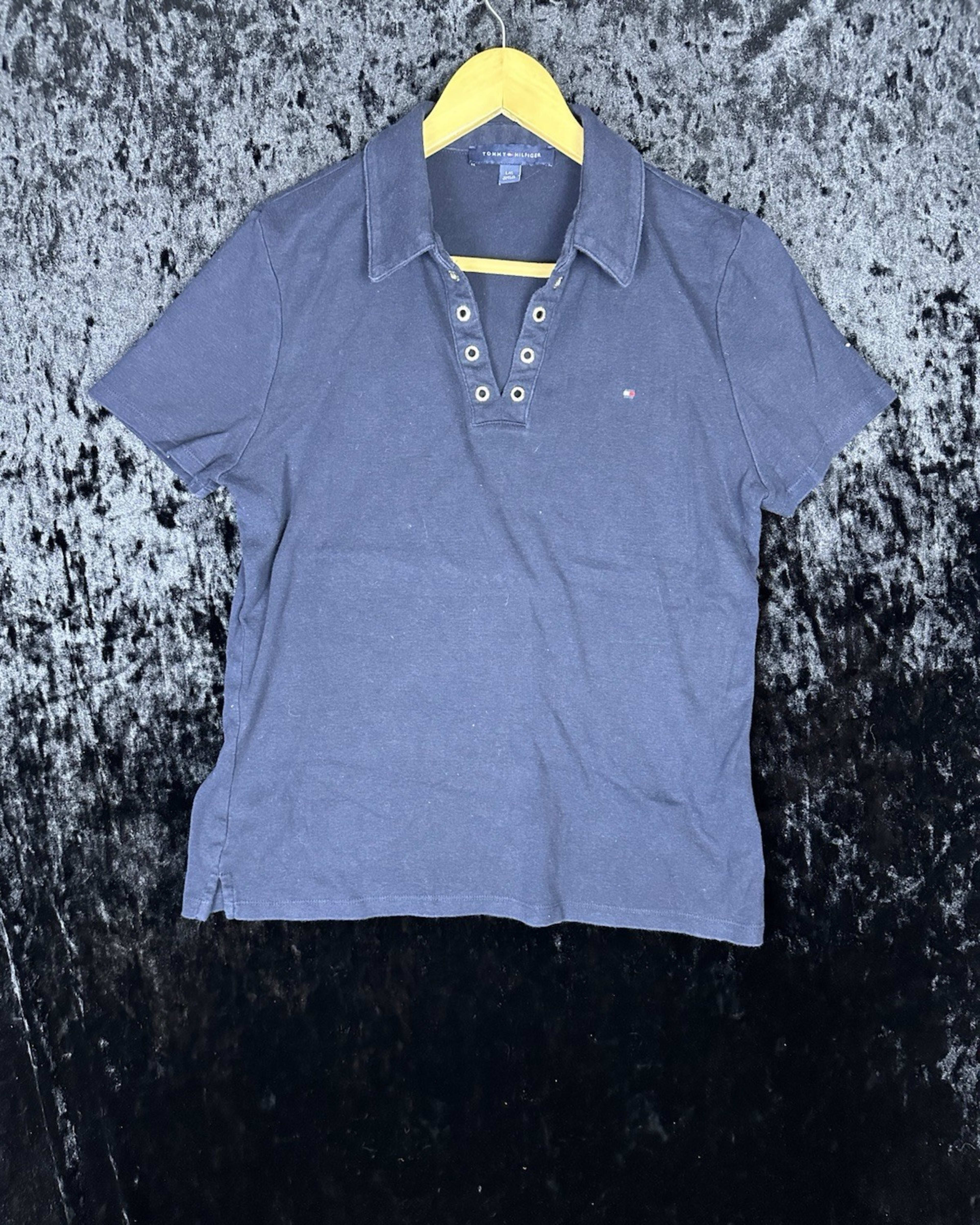 Tommy Hilfiger Polo Shirt Womes L Blue Collar Short Sleeve Casual