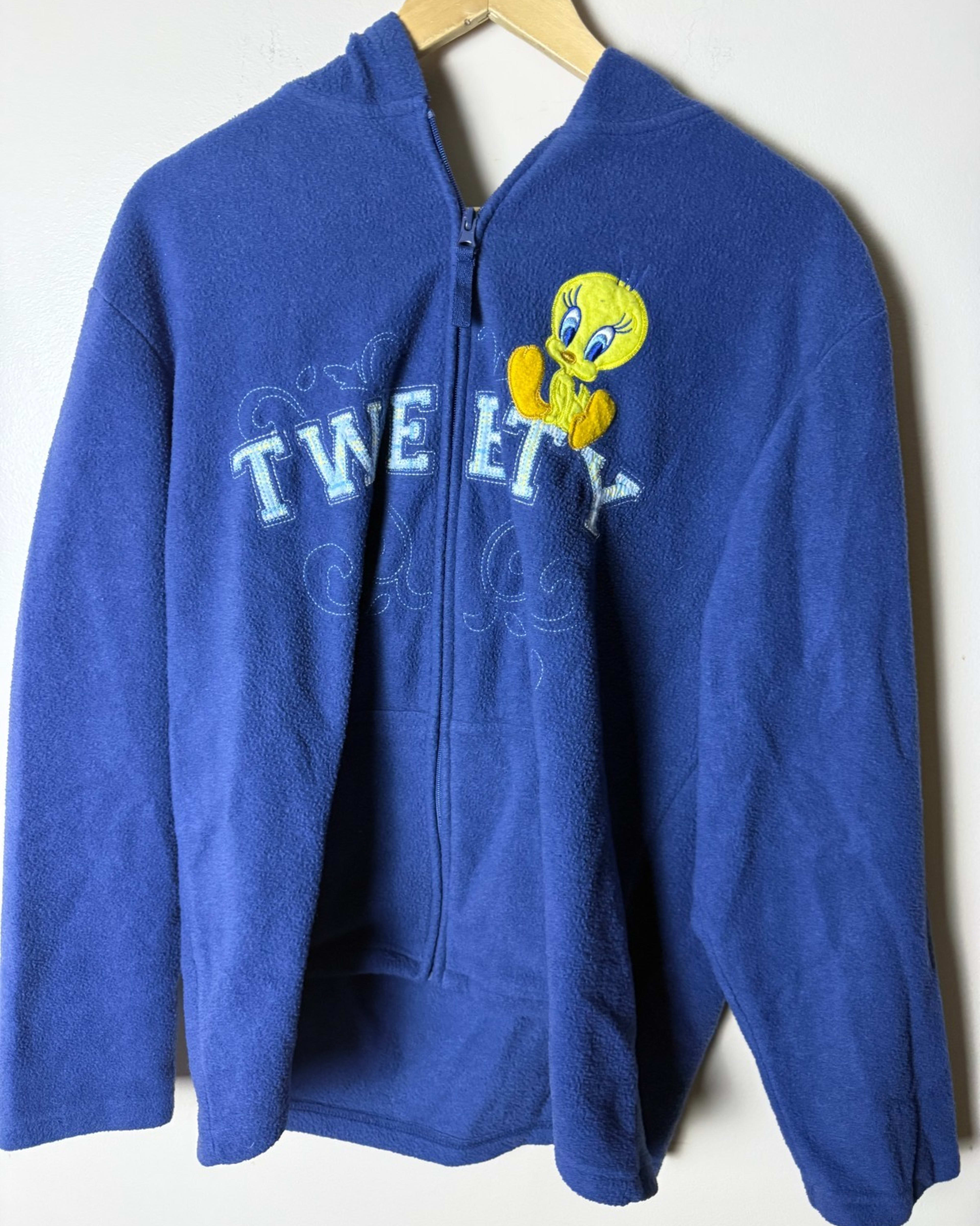 Looney Tunes Tweety Bird Fleece Zip Up Hoodie Sweatshirt Womens L Blue