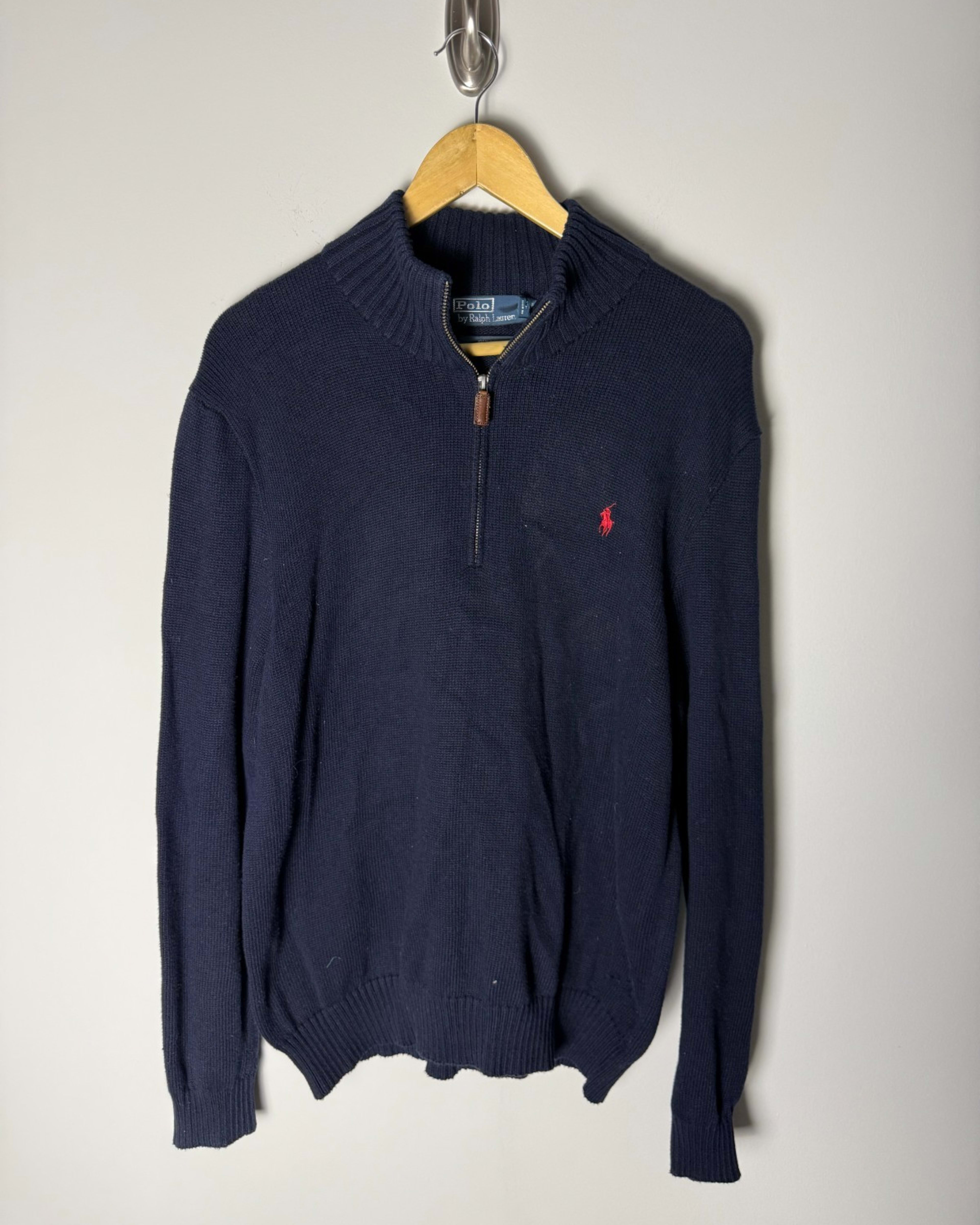 Ralph Lauren Long Sleeve 1/4 Zip Sweater Men's L Navy Blue Embroidered Logo