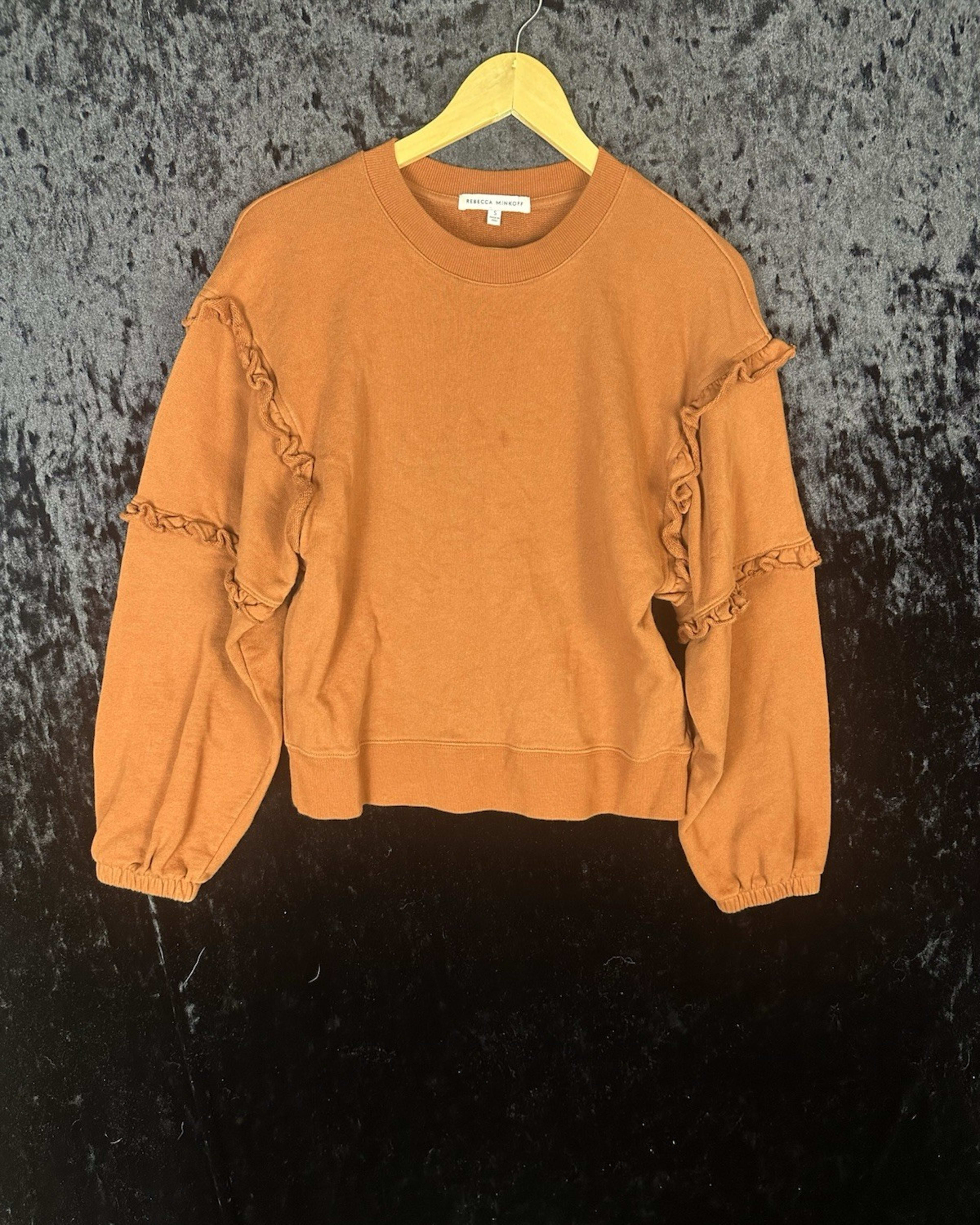 Rebecca Minkoff Sweater Womens S Orange Crew Neck Ruffles Casual