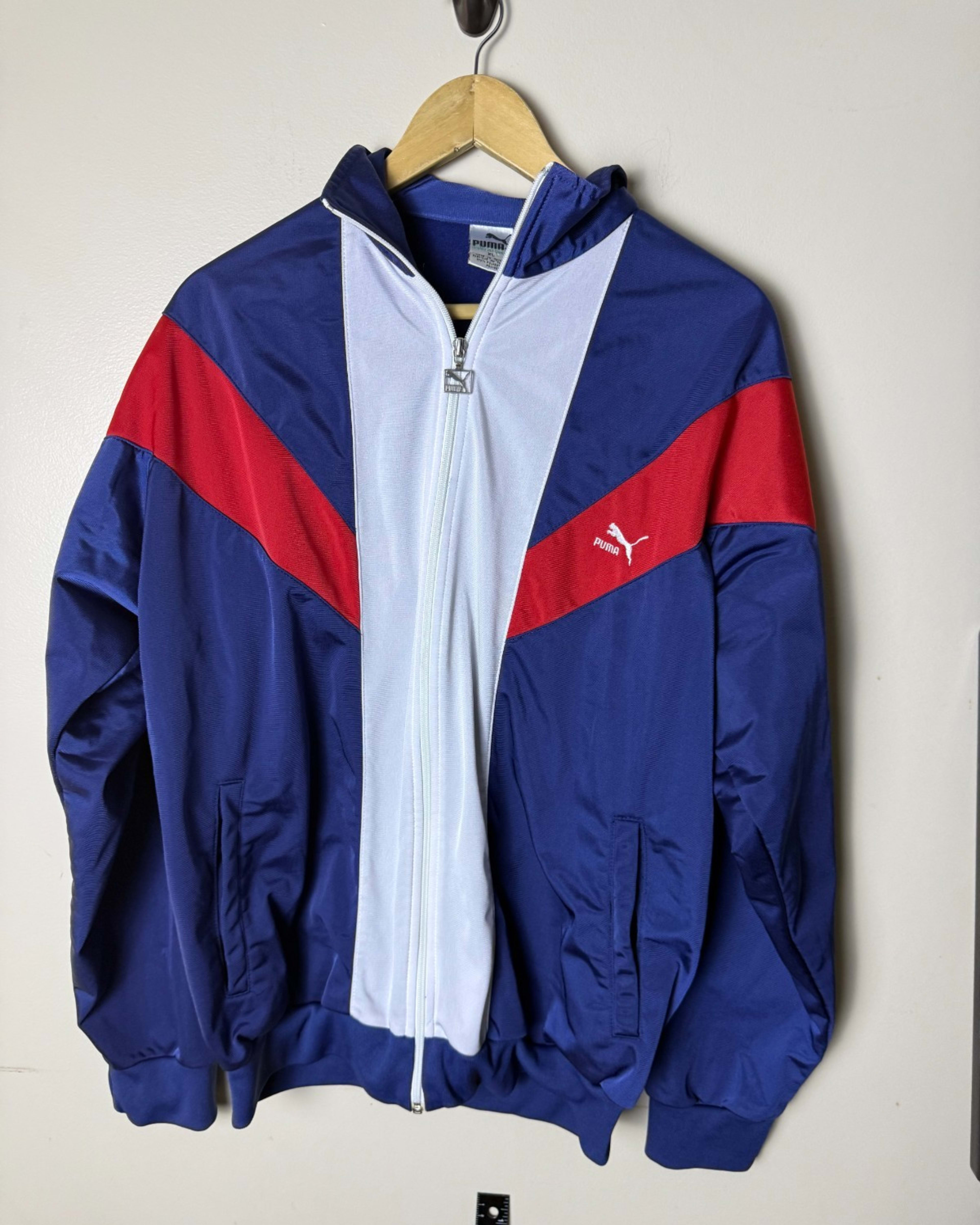Vintage Puma Red White Blue USA Full Zip Windbreaker Jacket Mens XL Lightweight