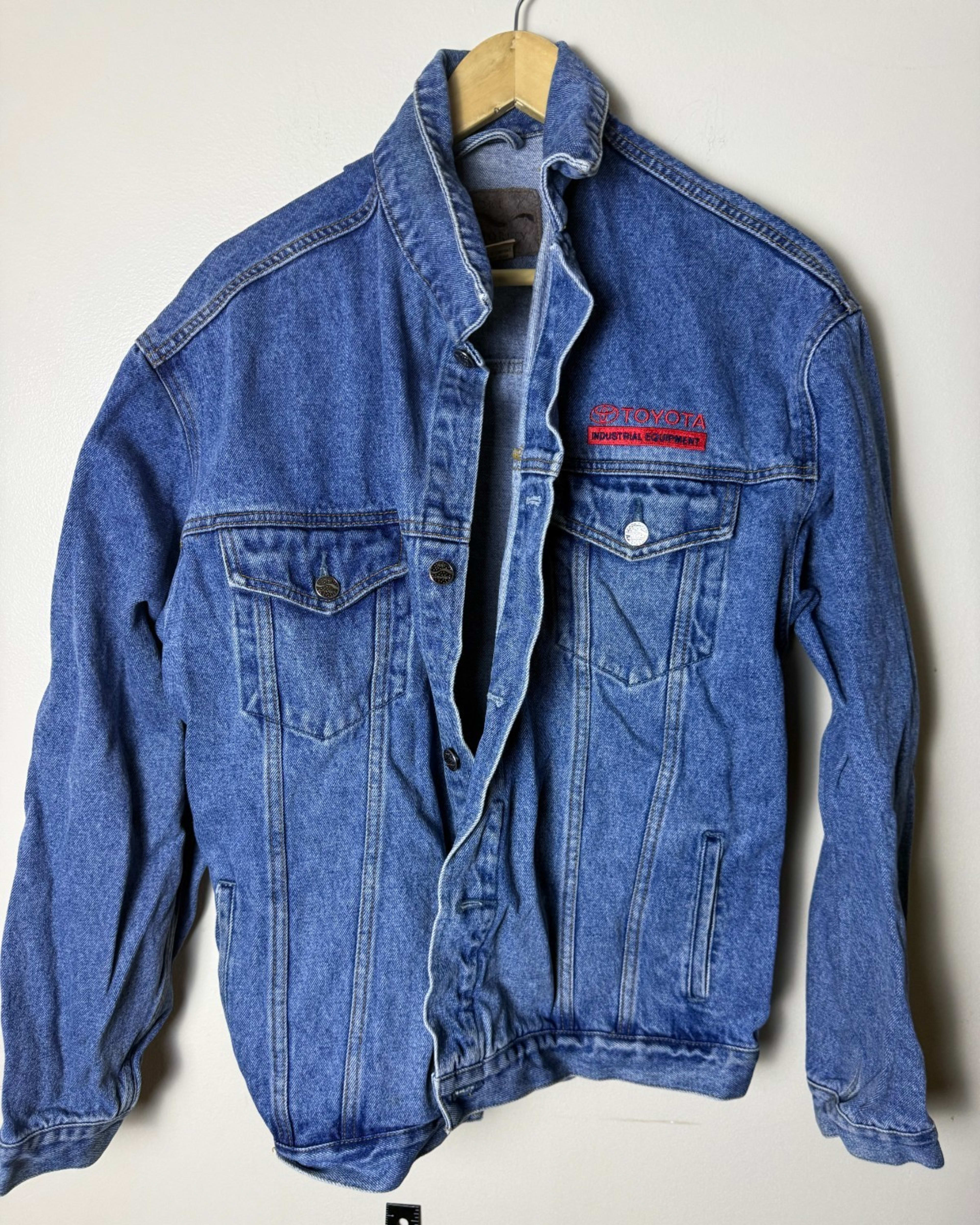 Vintage Trucker Denim Jacket Mens L Blue Embroidered Workwear Toyota