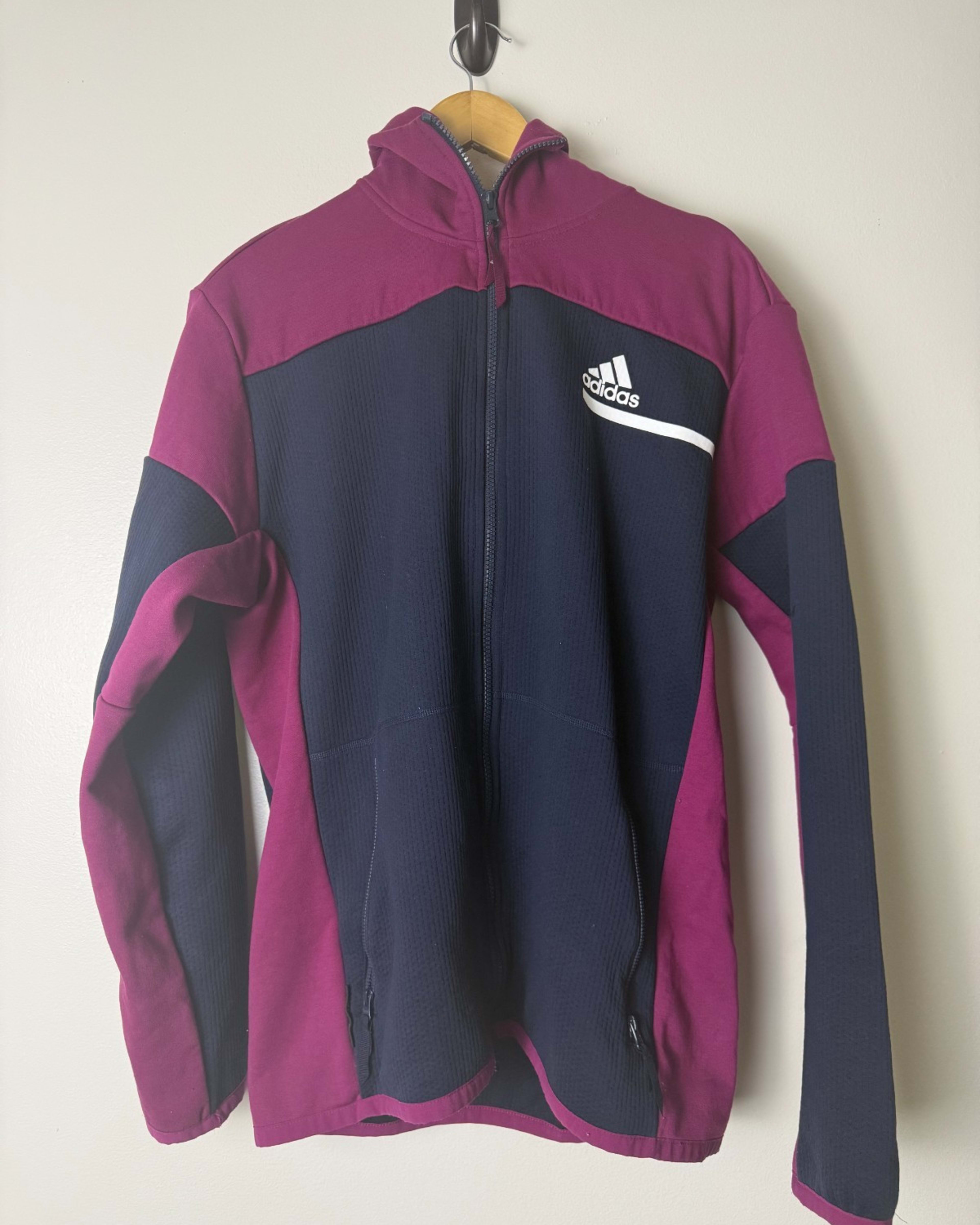 adidas Terrex Full Zip Fleece Mock Neck Mens L Purple Athletic Long Sleeve