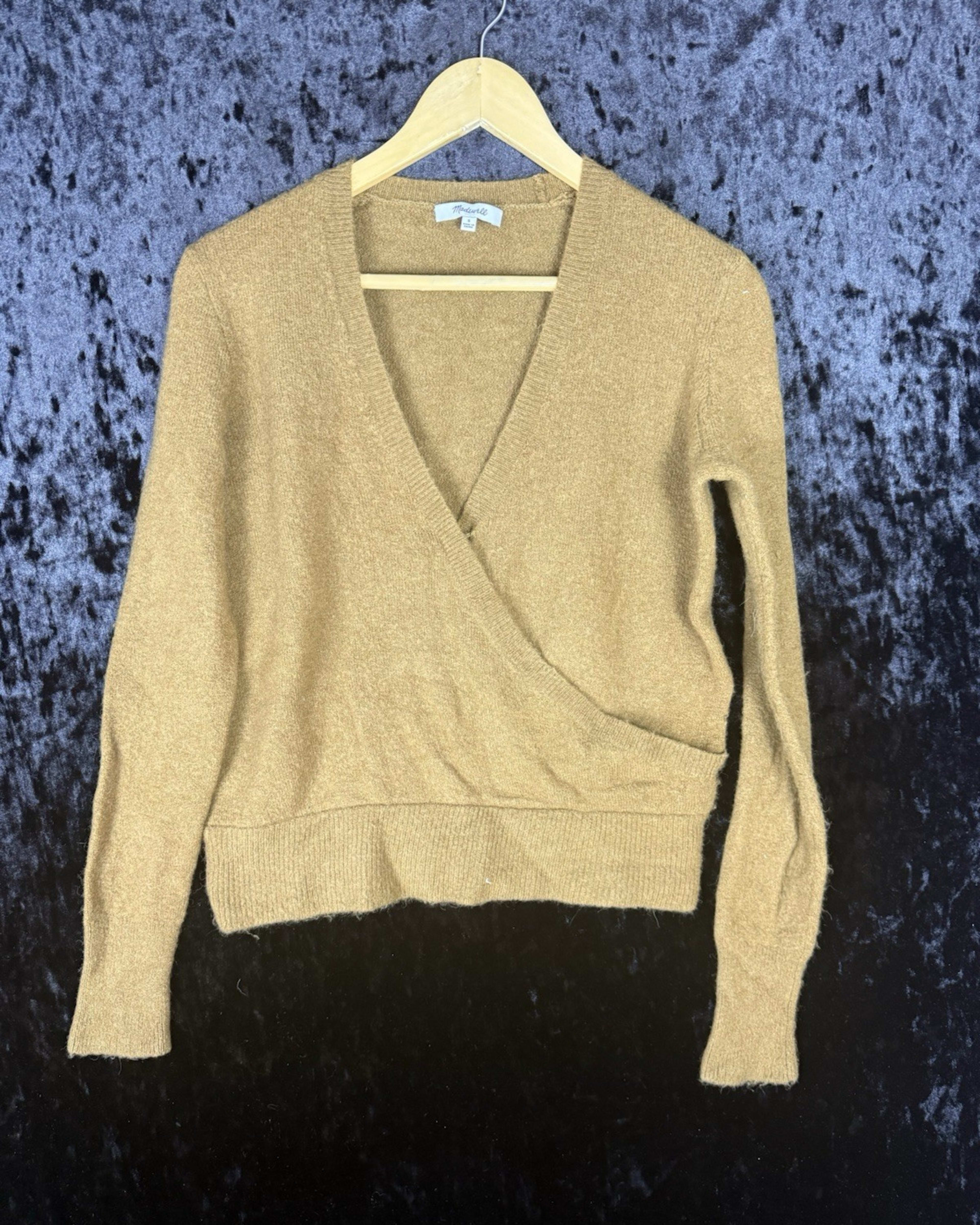 Madewell Criss Cross Deep V-Neck Knit Sweater Womens S Brown Lightweight