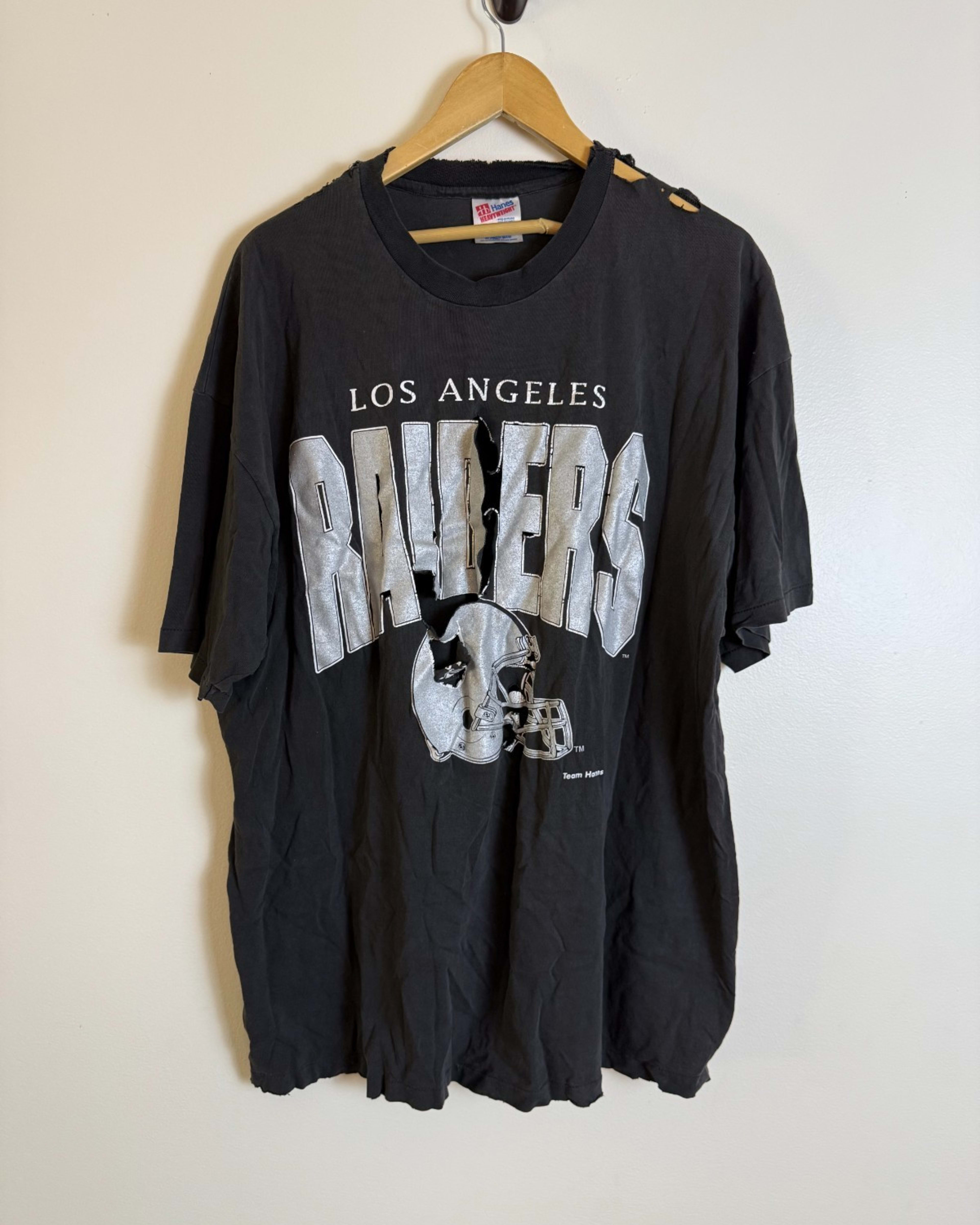 Vintage Hanes Black Los Angeles Raiders Helmet Graphic T Shirt Mens XL Black