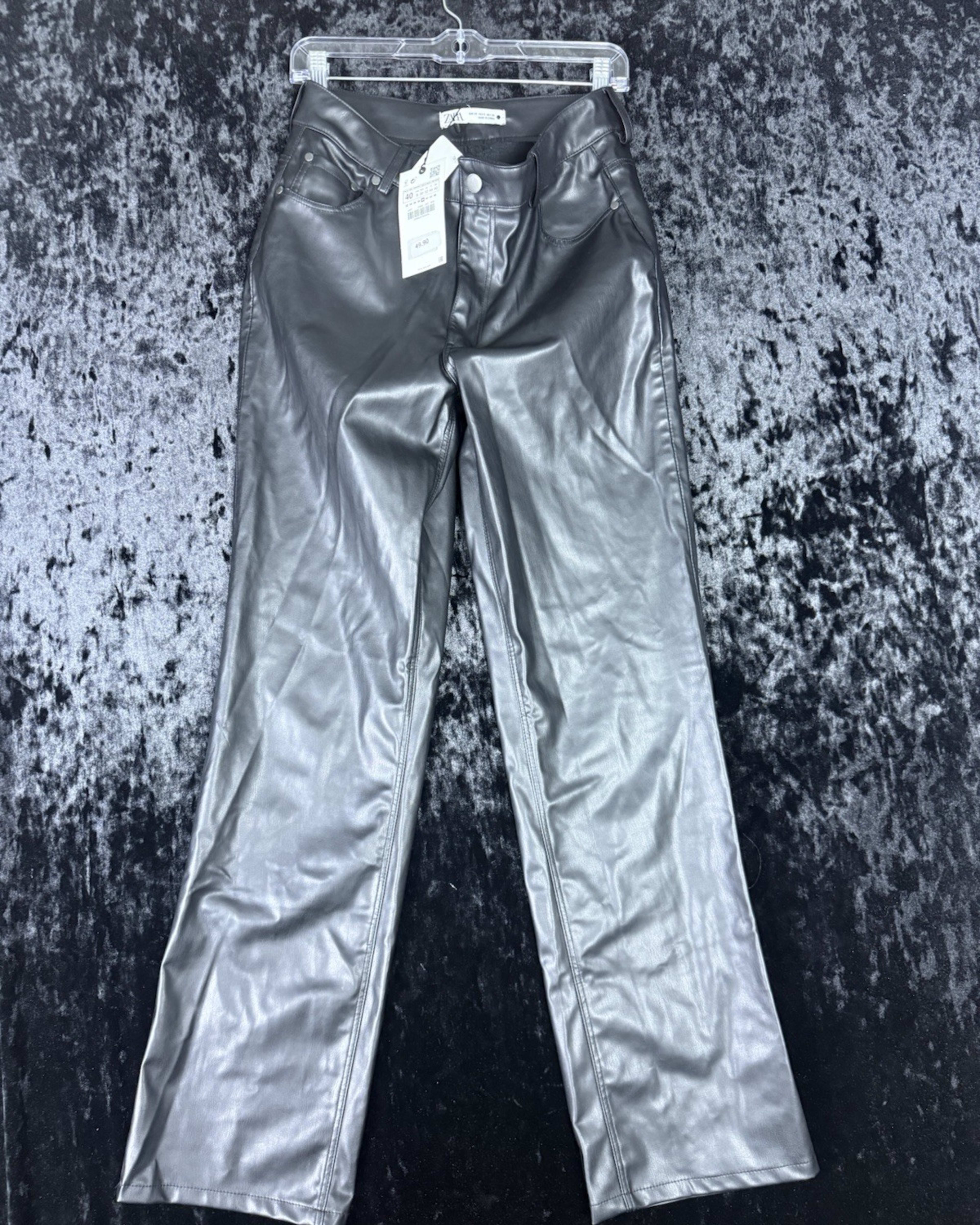 Zara Pants Womens 8 Black Faux Leather Straight Leg NWT