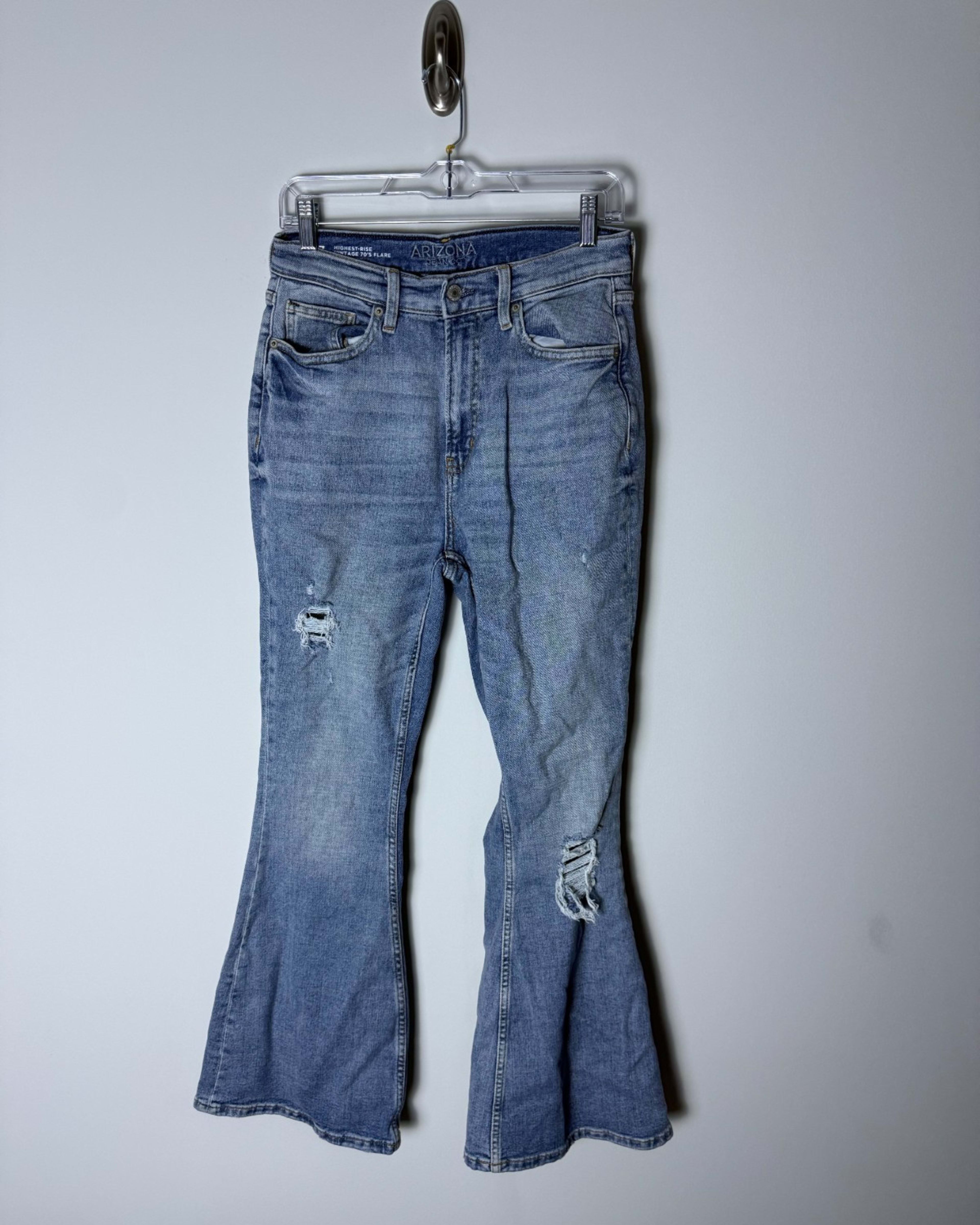 Arizona Jean Co. High-Rise Flare Distressed Blue Denim Women’s 7 Jeans Casual