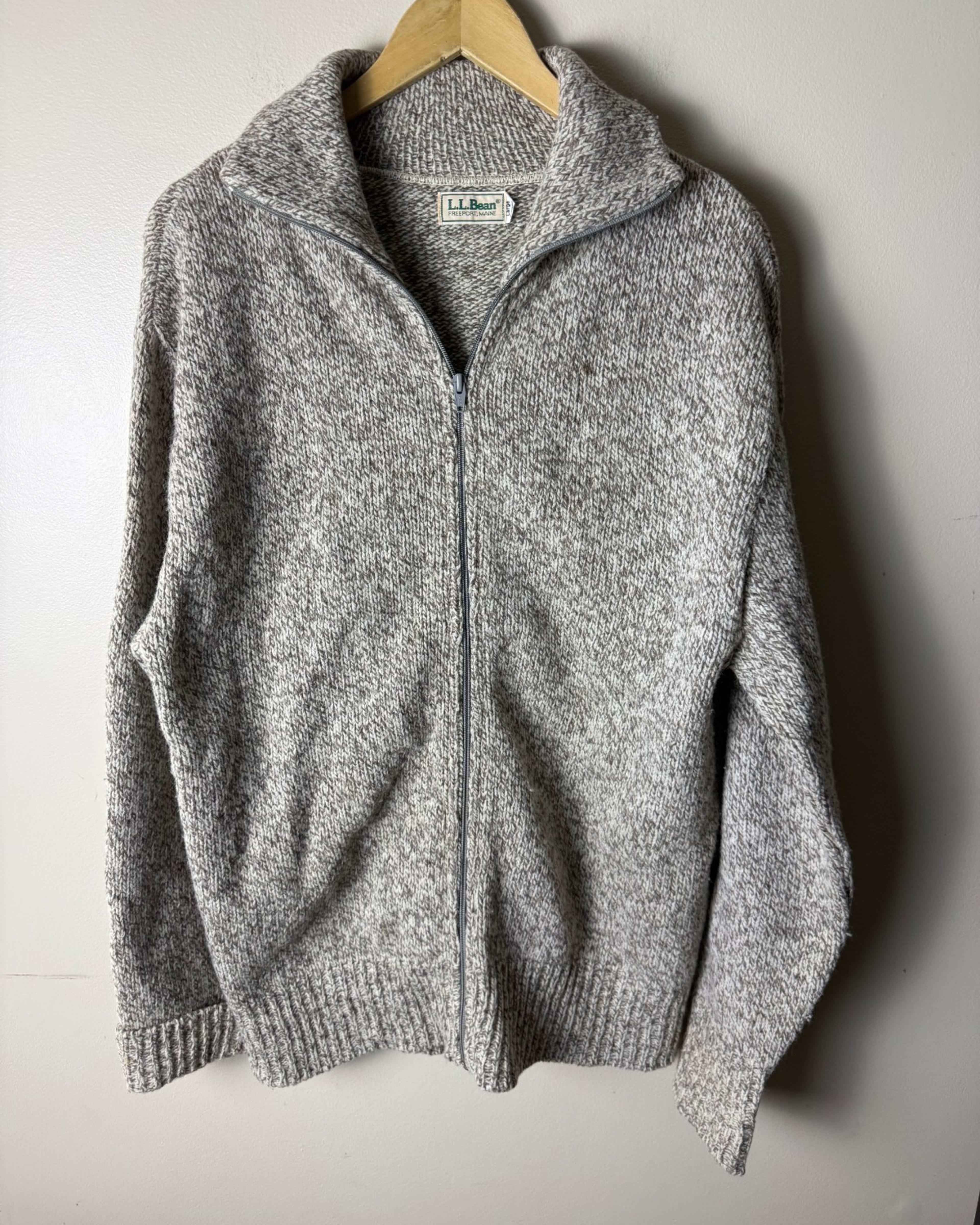 Vintage L.L. Bean Commando Sweater Mens L Gray Wool Full Zip Cardigan Ribbed