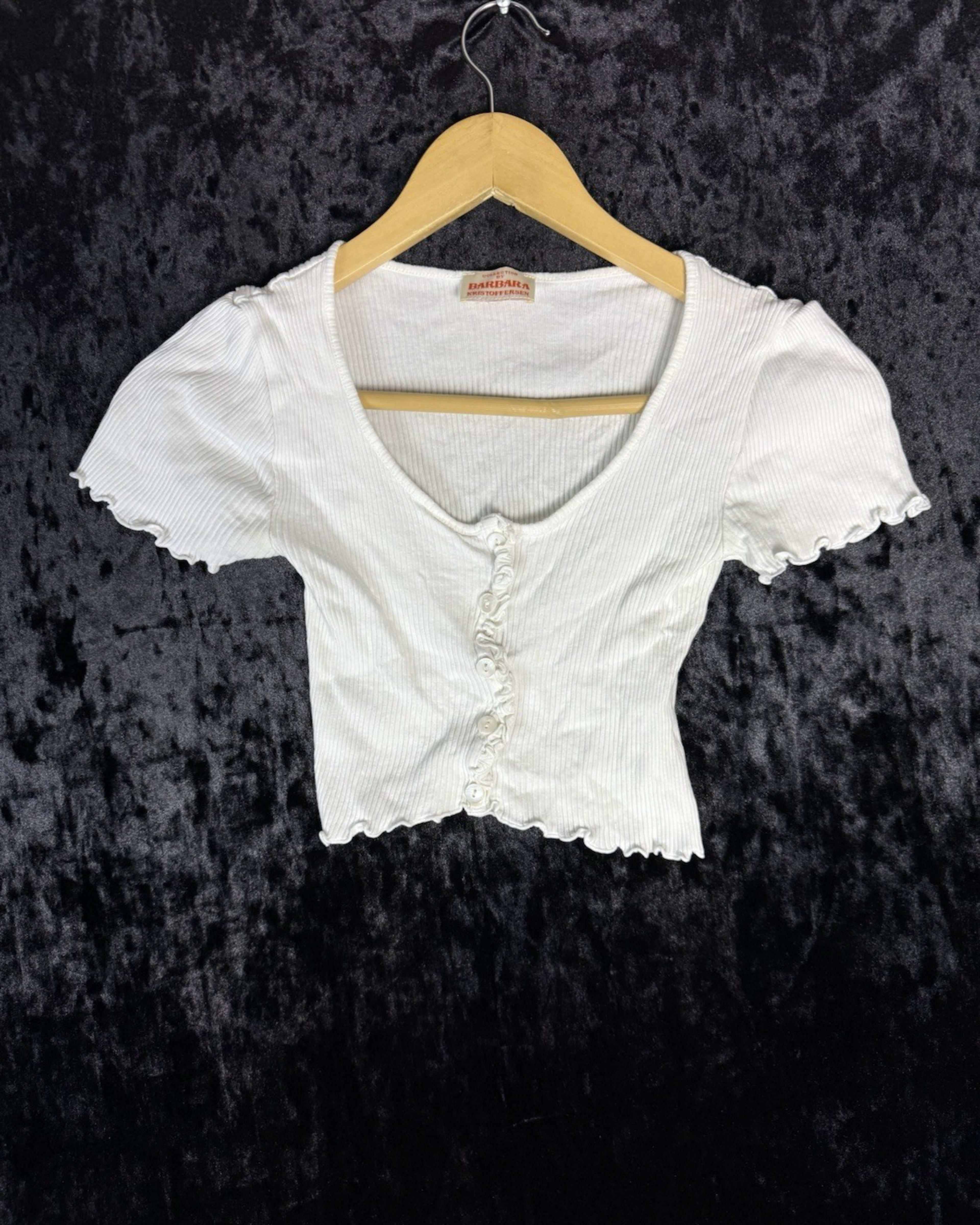 Barbara Kristoffersen Crop Top Button Front Womens S White Casual