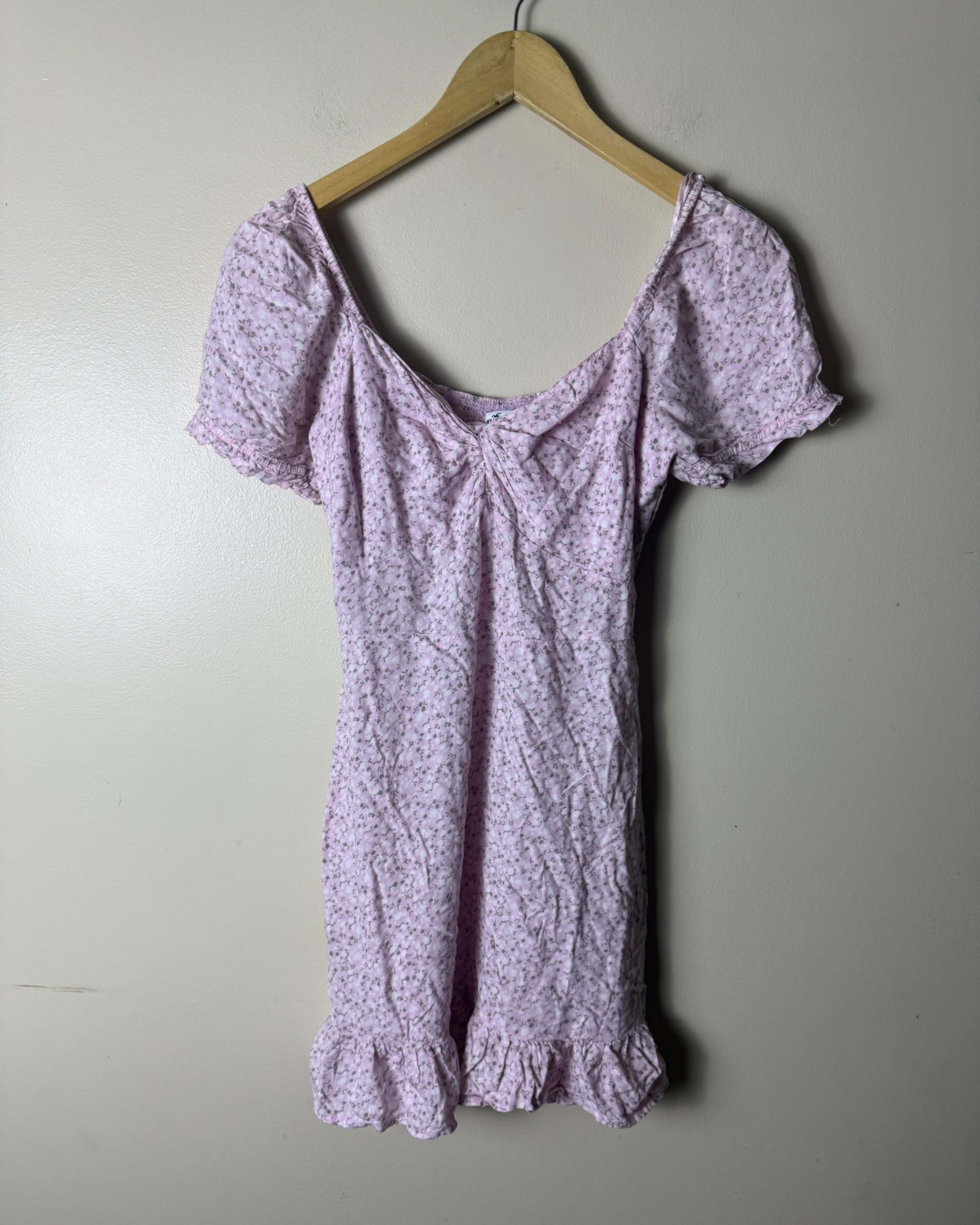 Hollister Floral Mini Dress Women S Pink Puff Sleeve Smocked Ruffle Cottagecore