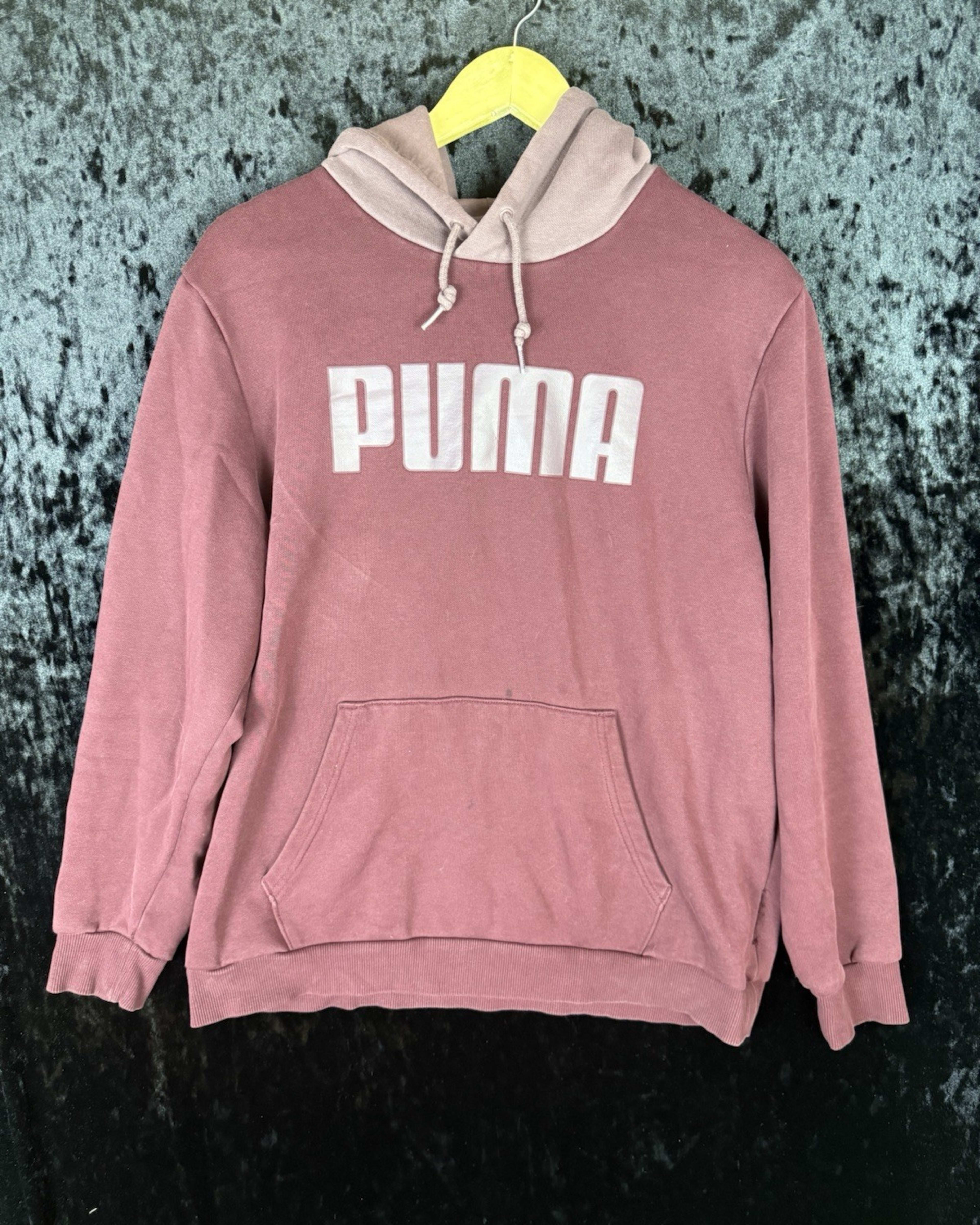 Puma Hoodie Mens L Pink Logo Graphic Pullover Sweatshirt Casual Activewear