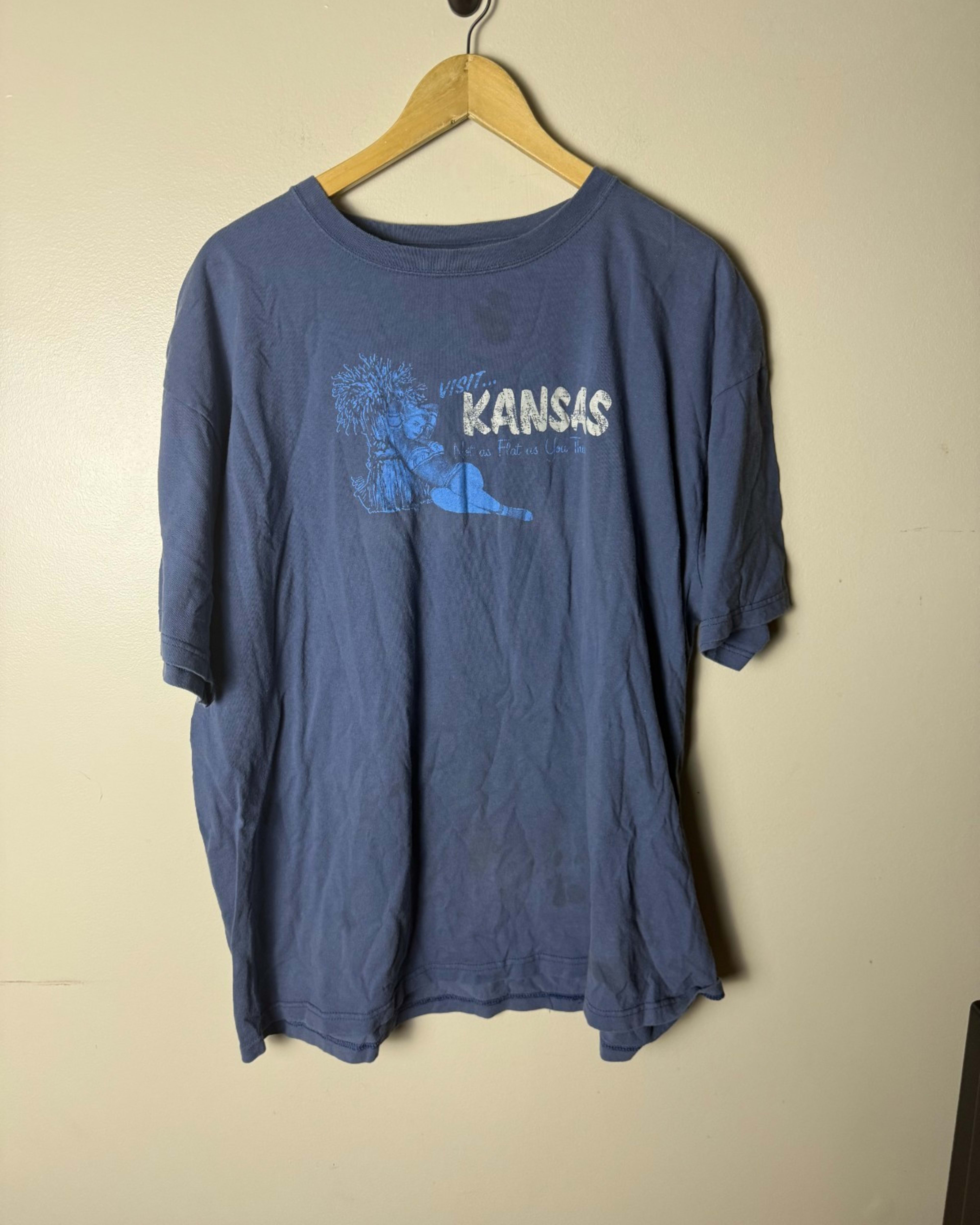 Kansas Tourism T Shirt Mens 2XL Blue Funny Graphic Print Short Sleeve