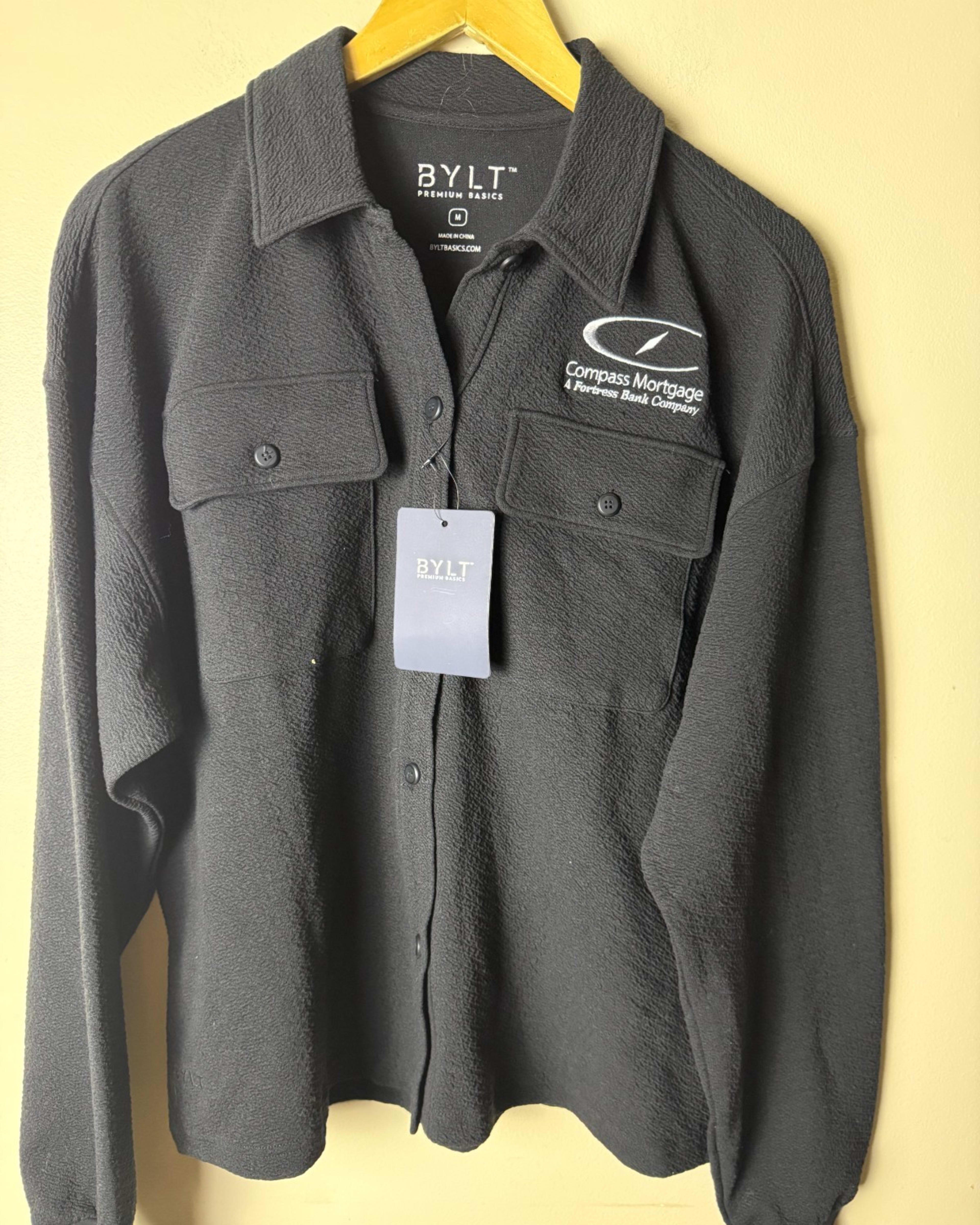 BYLT Premium Basics Mens M Black Button Down Jacket Shacket Pockets Embroidered