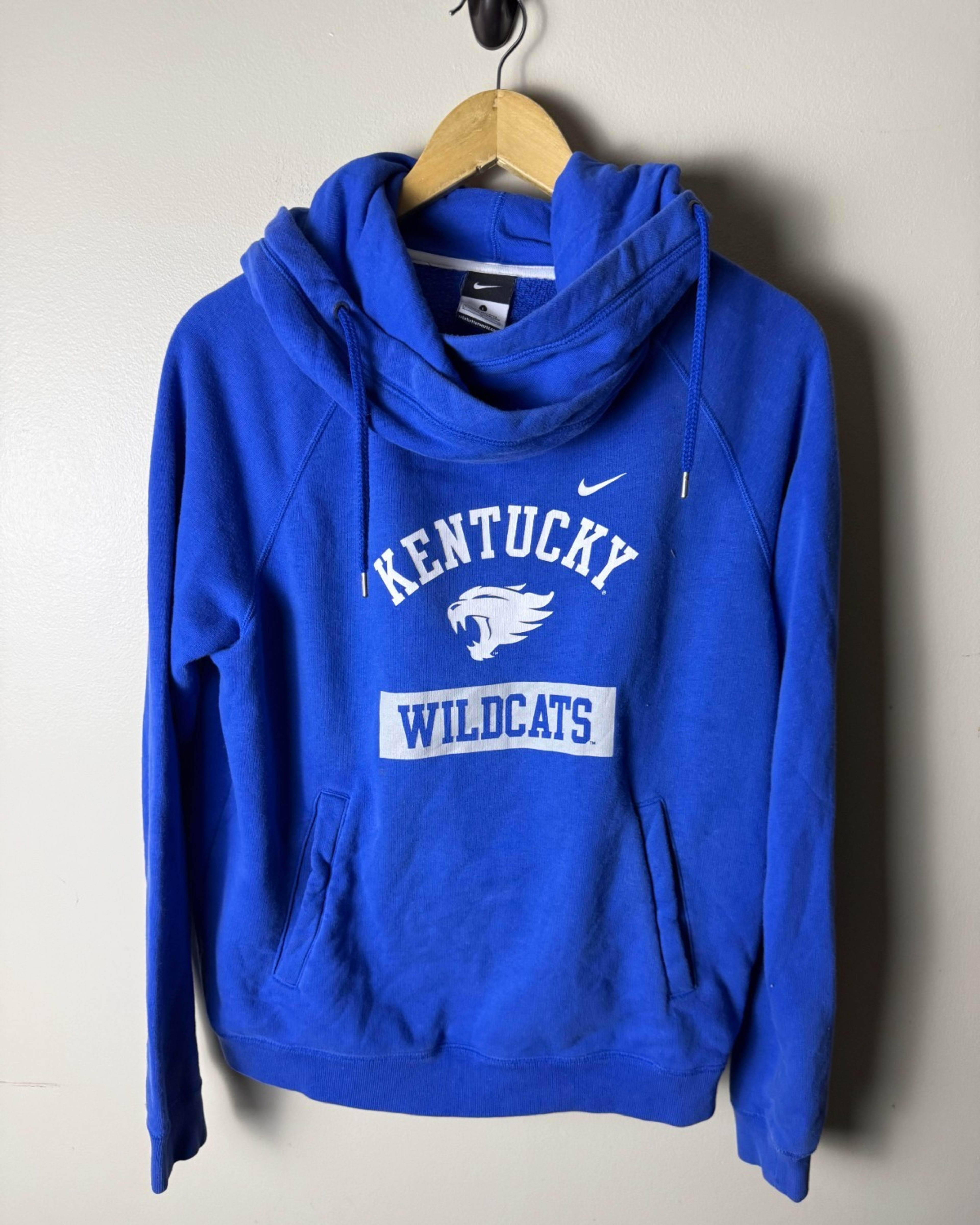 Nike Kentucky Wildcats Hoodie Mens L Blue Basketball Sweatshirt High Cowl Neck