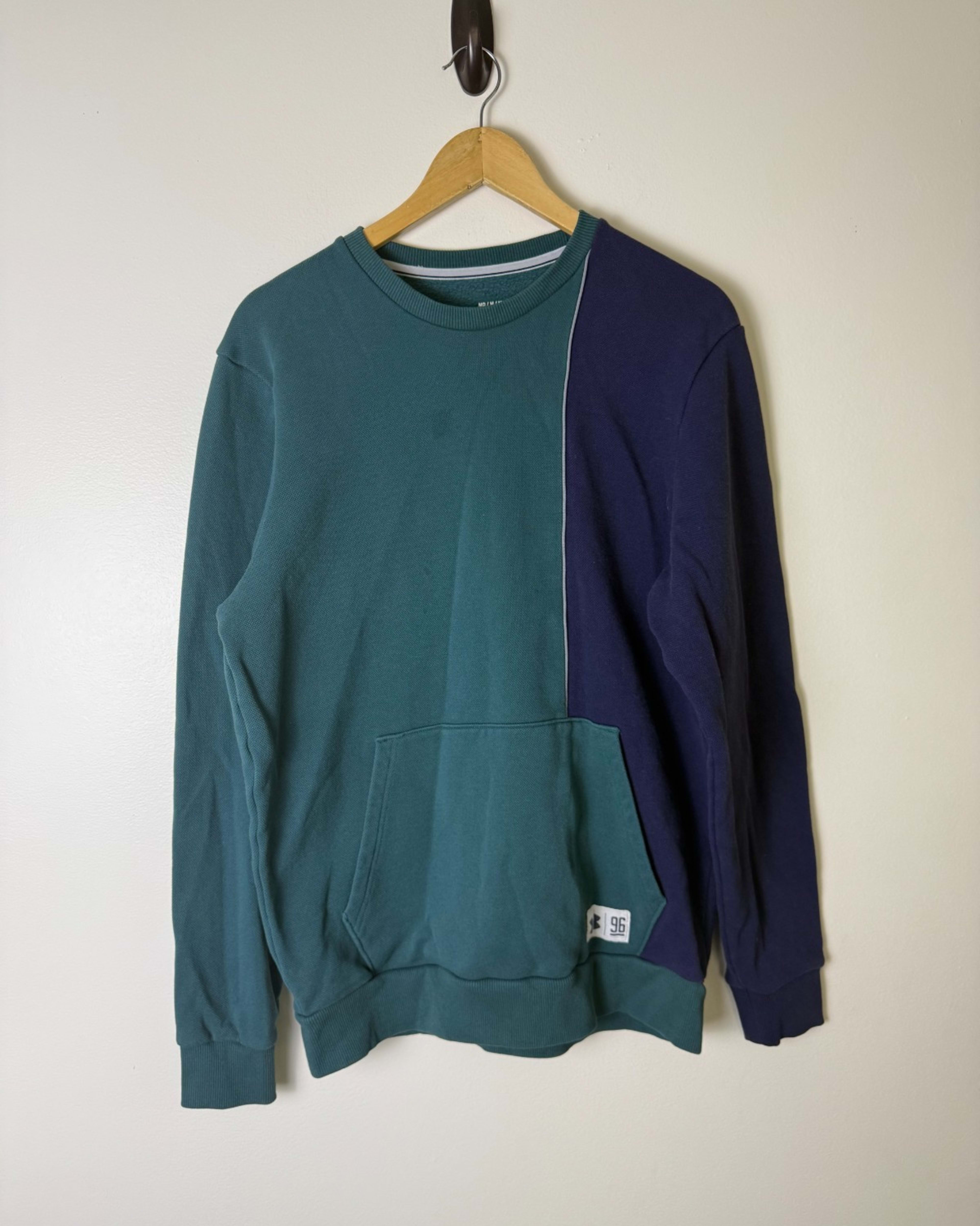 Under Armour Teal Navy Colorblock Playback Fleece Crewneck Sweatshirt Mens L