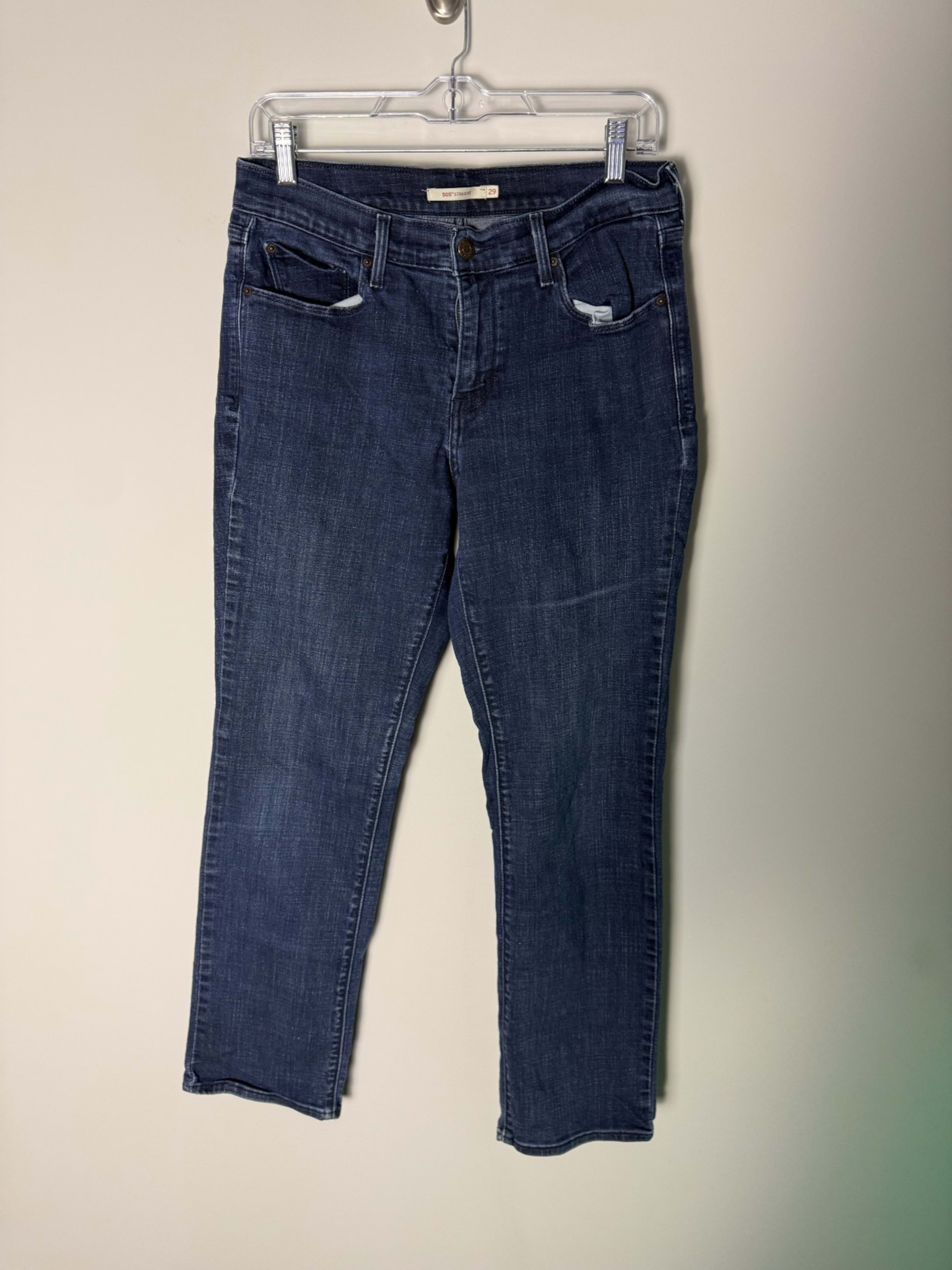 Levis 505 Jeans Womens 29 Blue Denim Straight Leg Mid Rise Stretch Dark Wash
