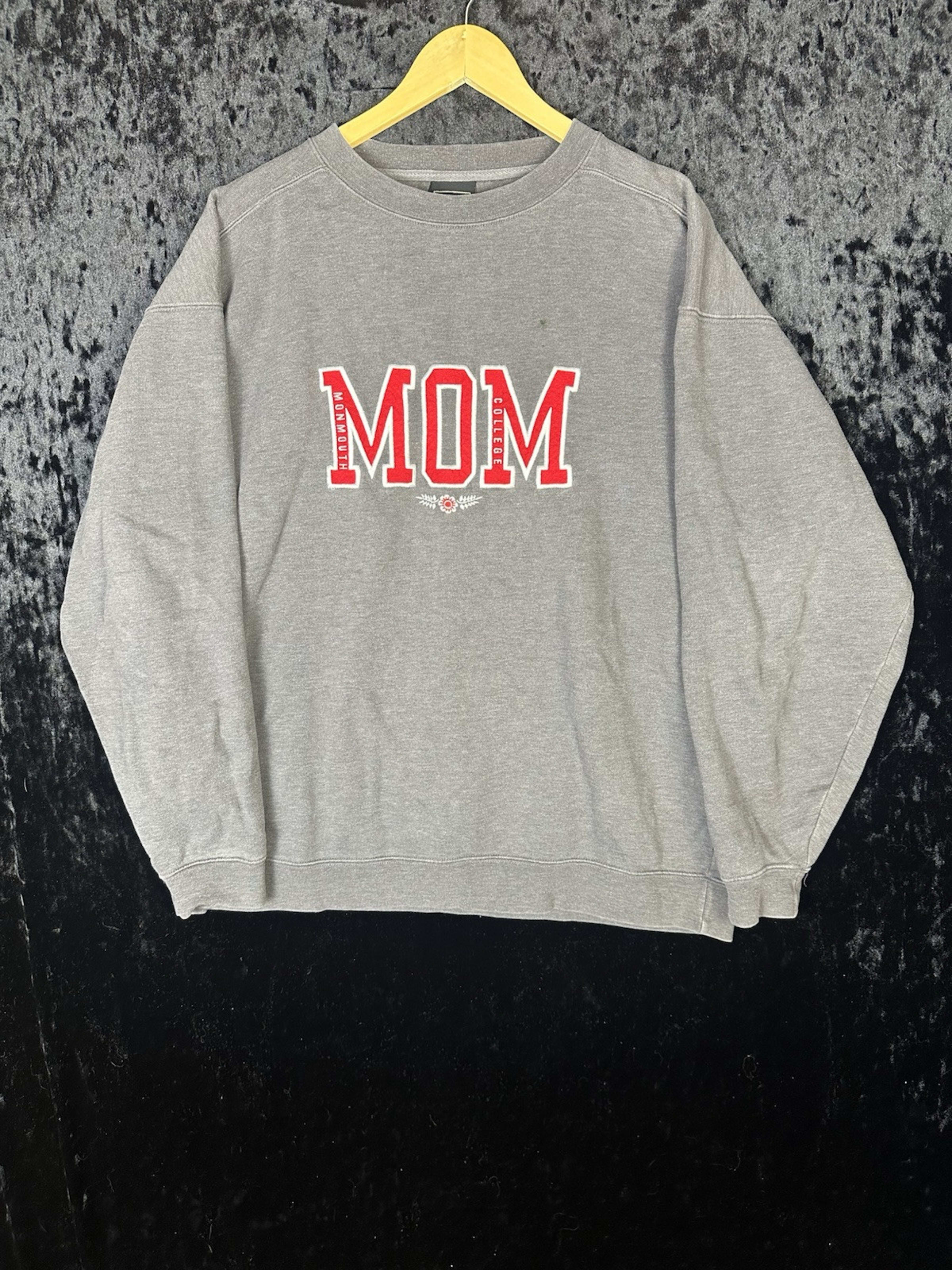 Vintage Monmouth University Hawks MU Mom Crewneck Sweatshirt Sweater Mens L Gray
