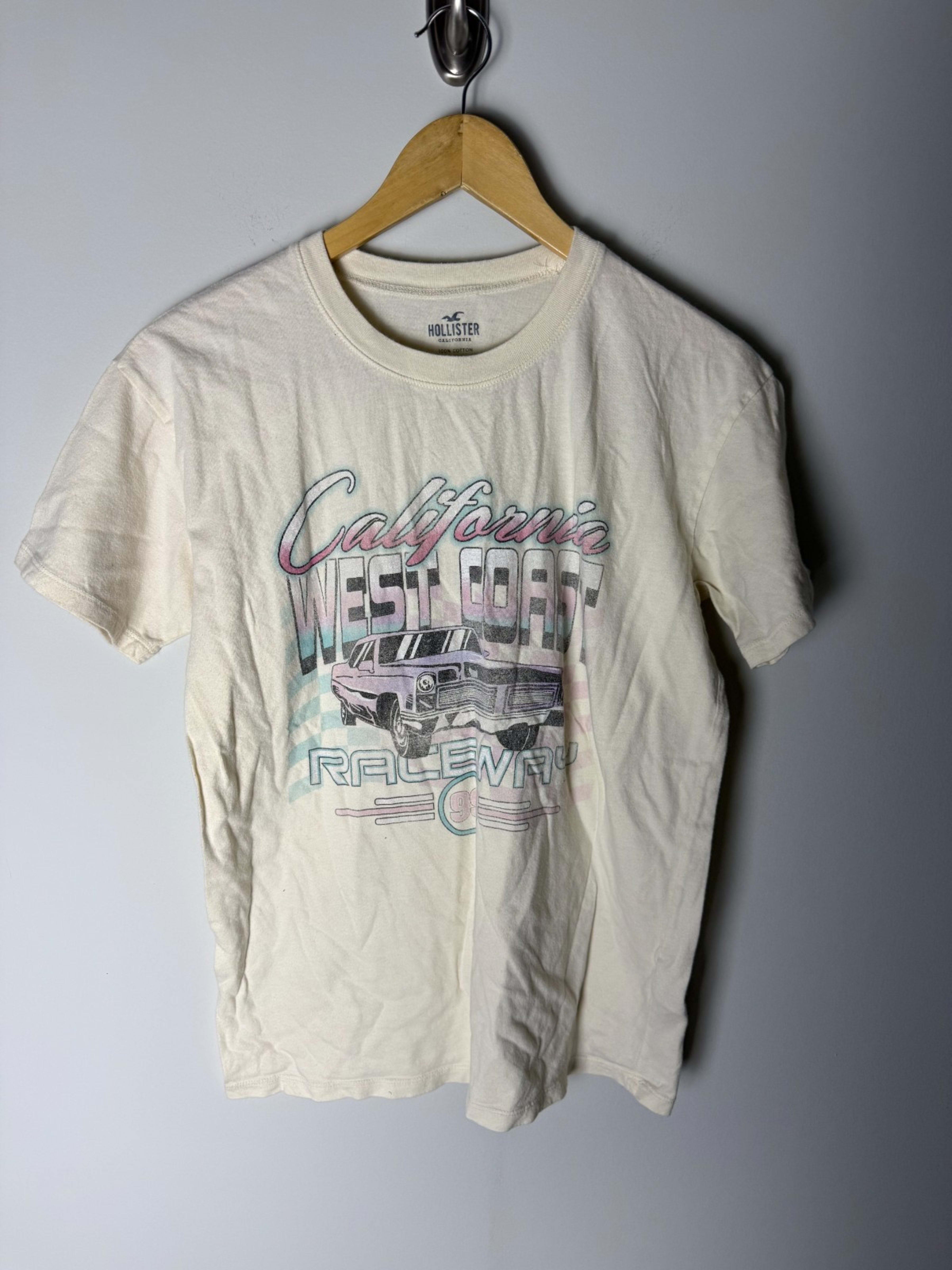 Hollister Short Sleeve T-Shirt Womens XS Beige Graphic Print California