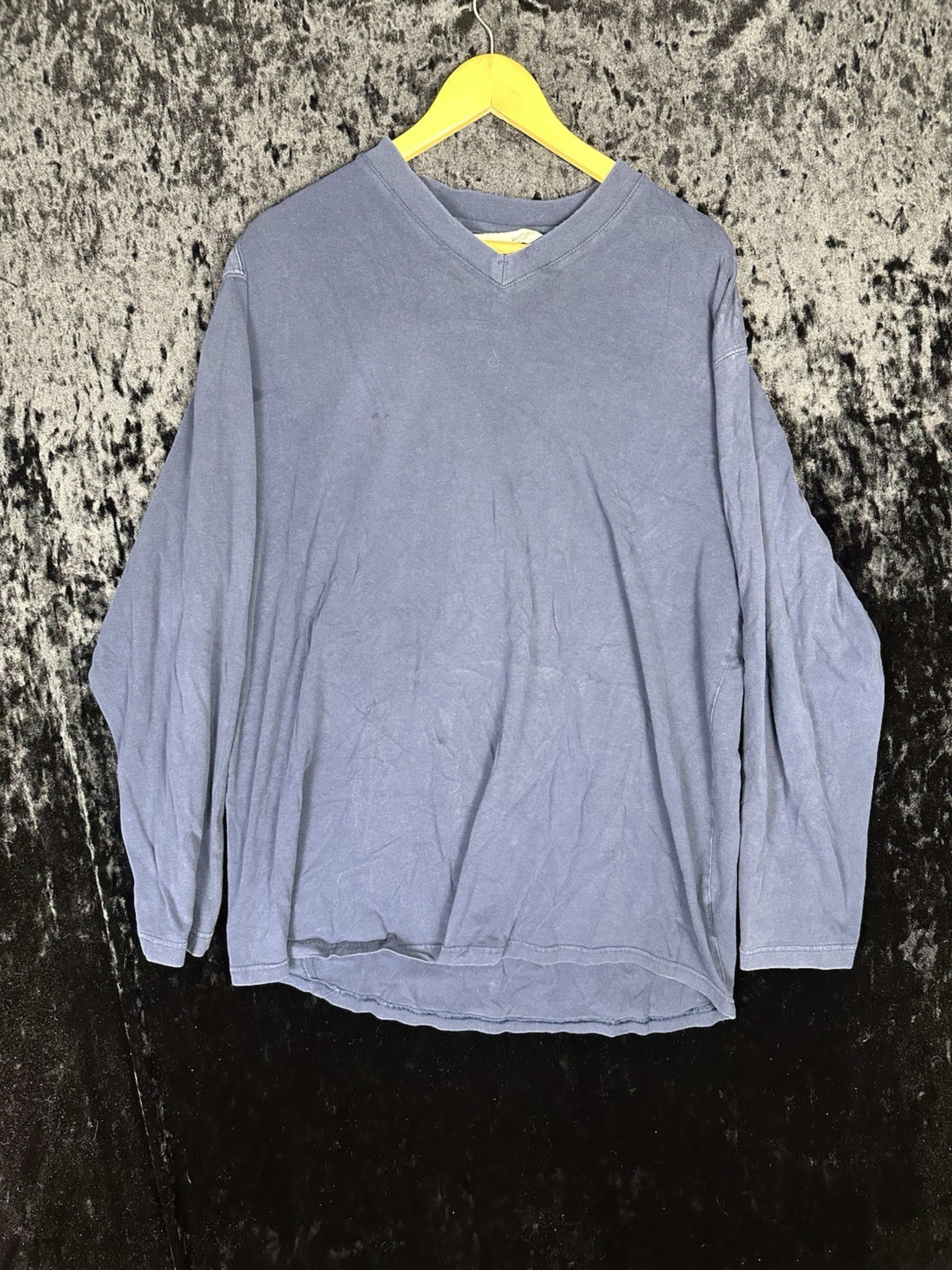 Vintage Nike M Long Sleeve T Shirt Mens L Swoosh Blue Navy Gray Tag V Neck Y2K