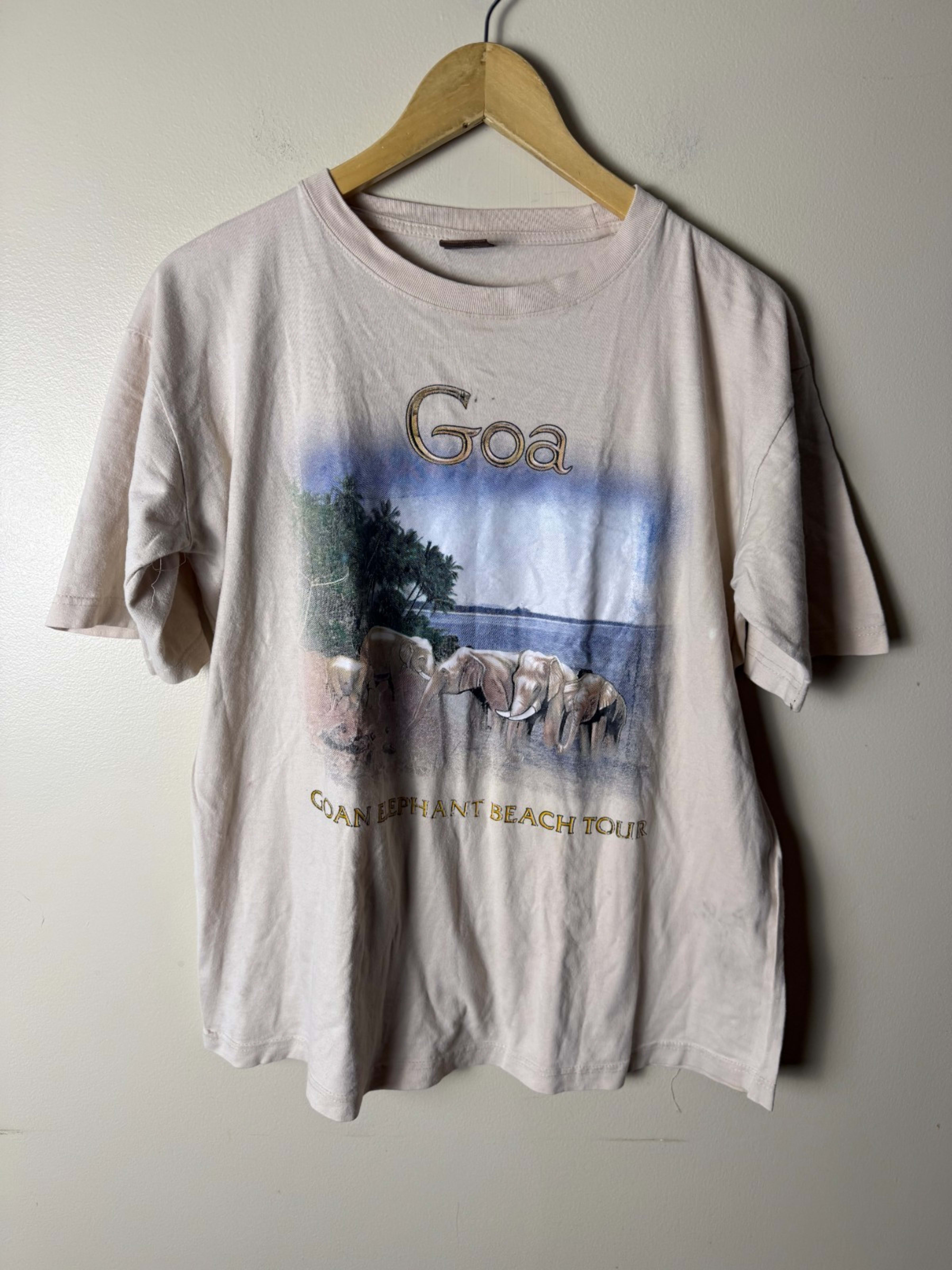 Vintage Goan Elephant Beach Graphic Shirt Mens 3XL Tan Cotton
