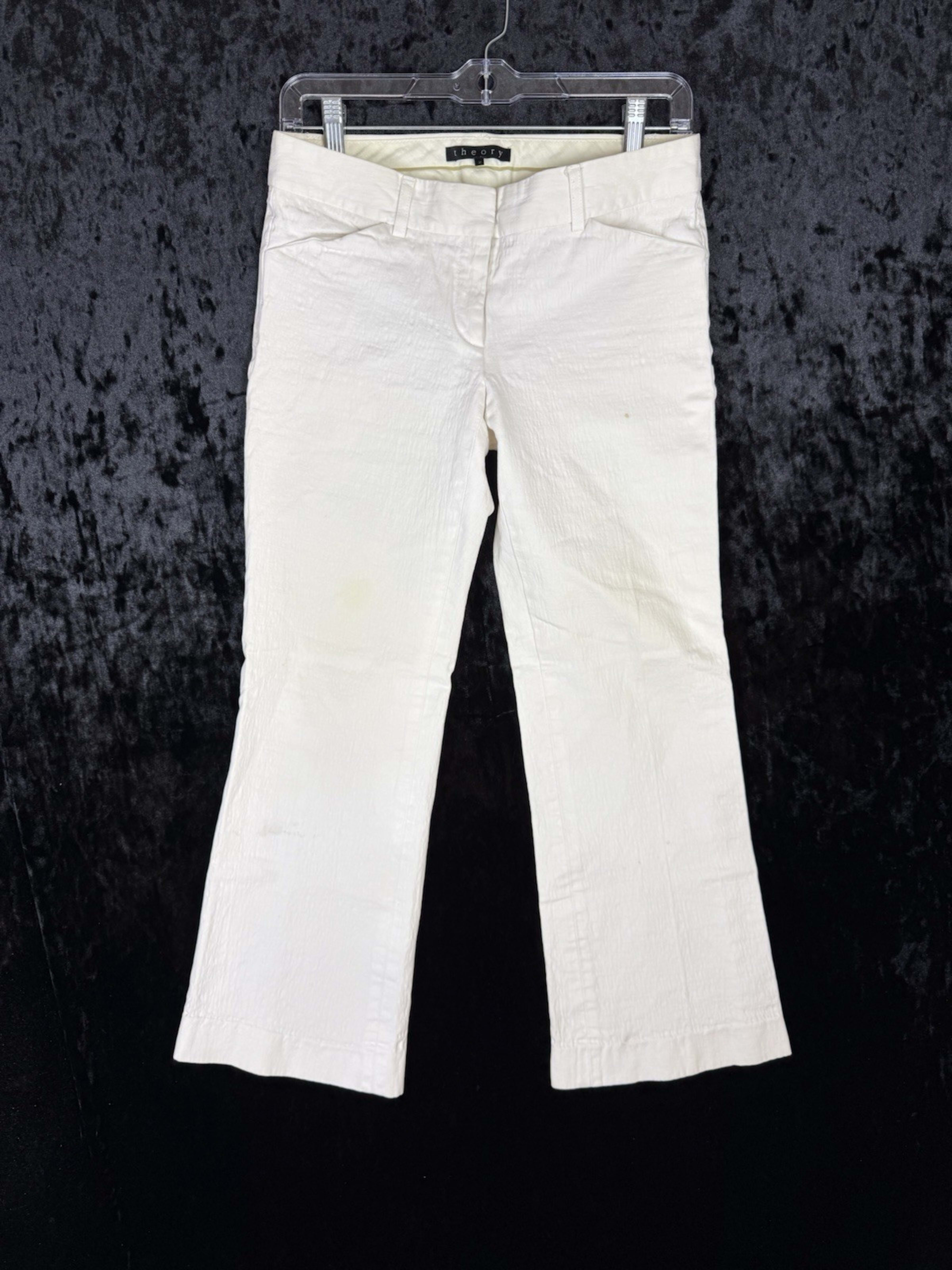 Theory Pants Womens 2 White Cotton Hemp Casual Preppy