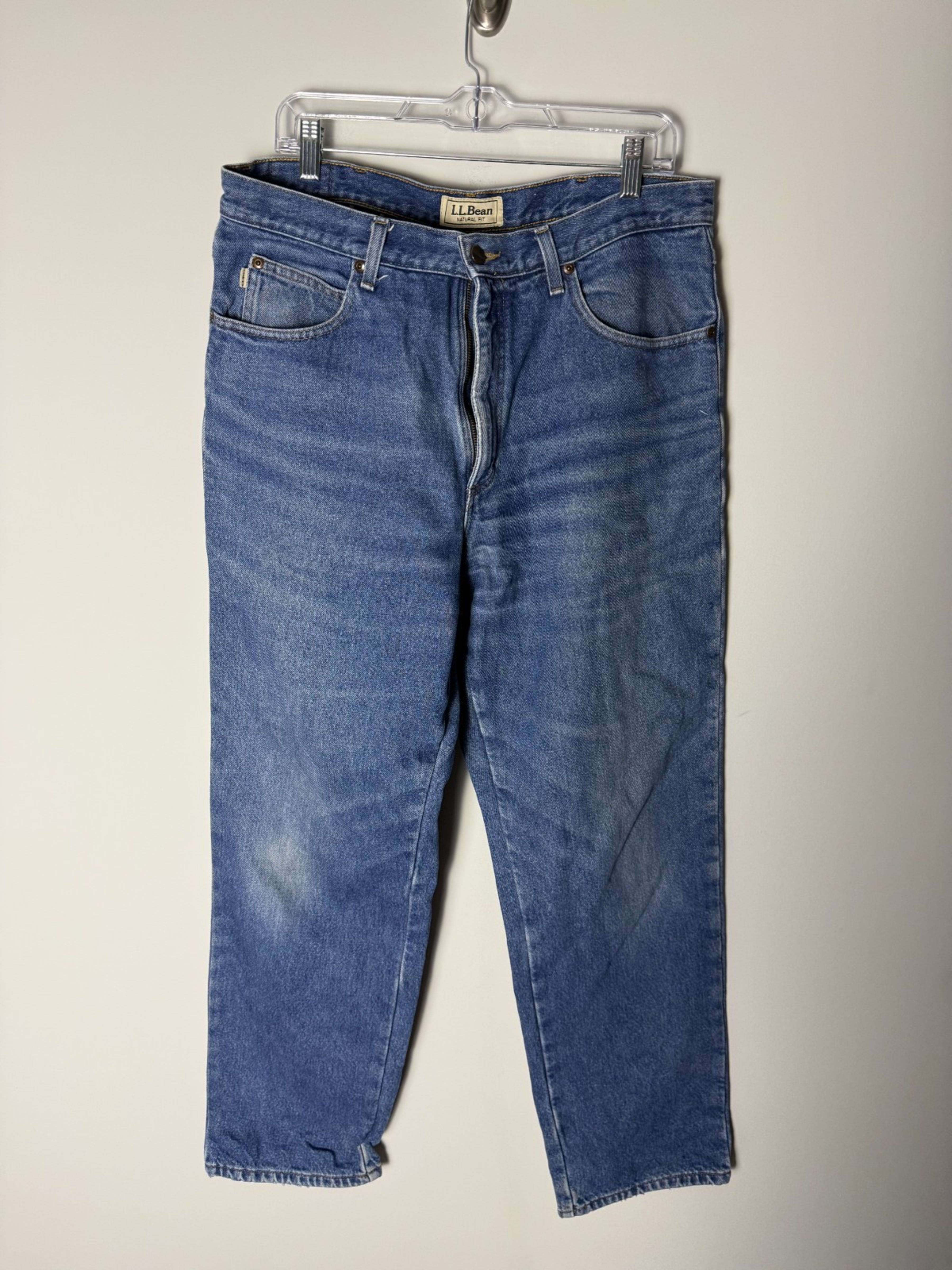 LL Bean Jeans Mens 36x32 Blue Denim Flannel Lined Natural Fit Medium