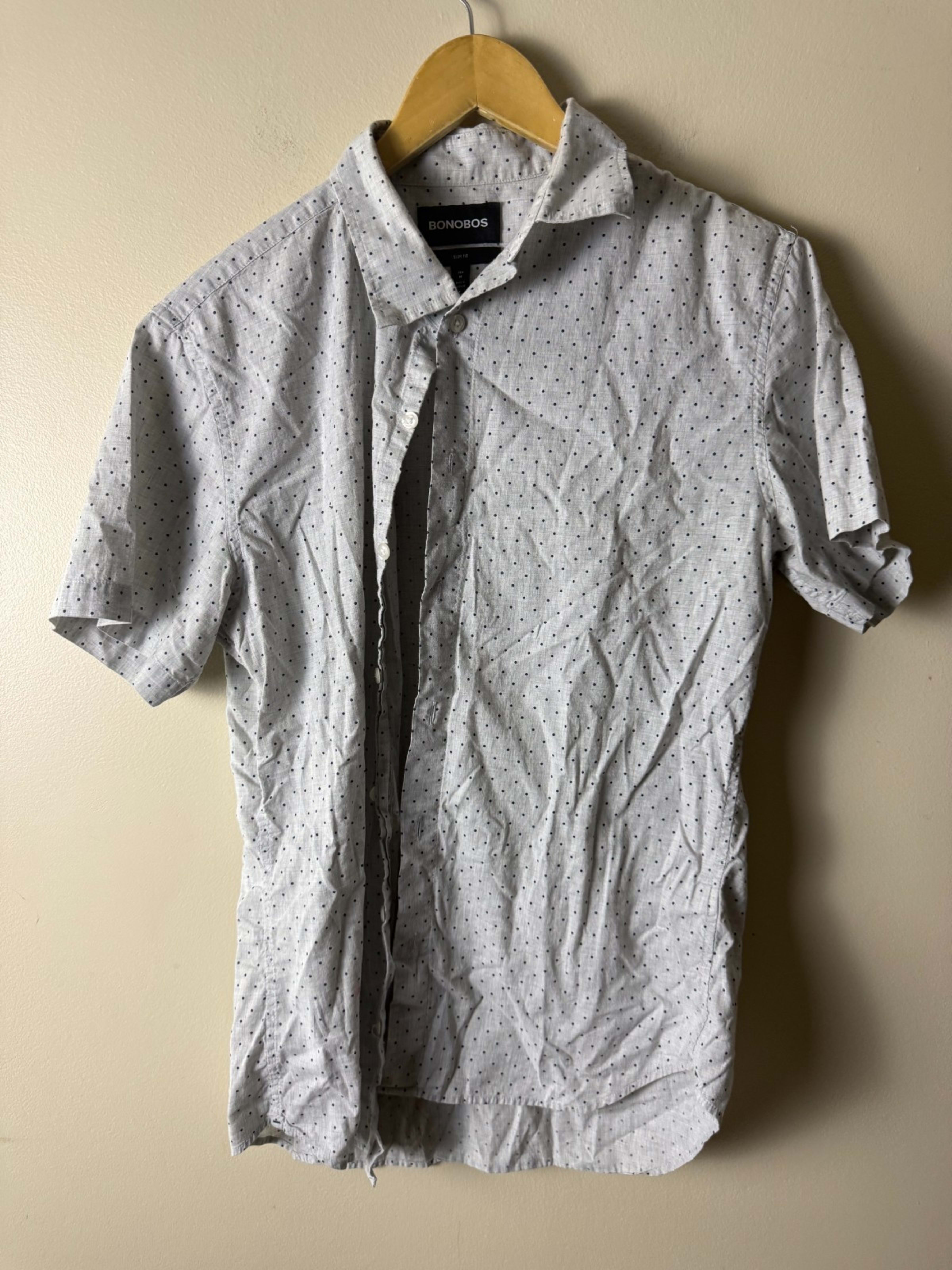 Bonobos Slim Fit Button Down Shirt Mens M Gray Polka Dot Print Short Sleeve