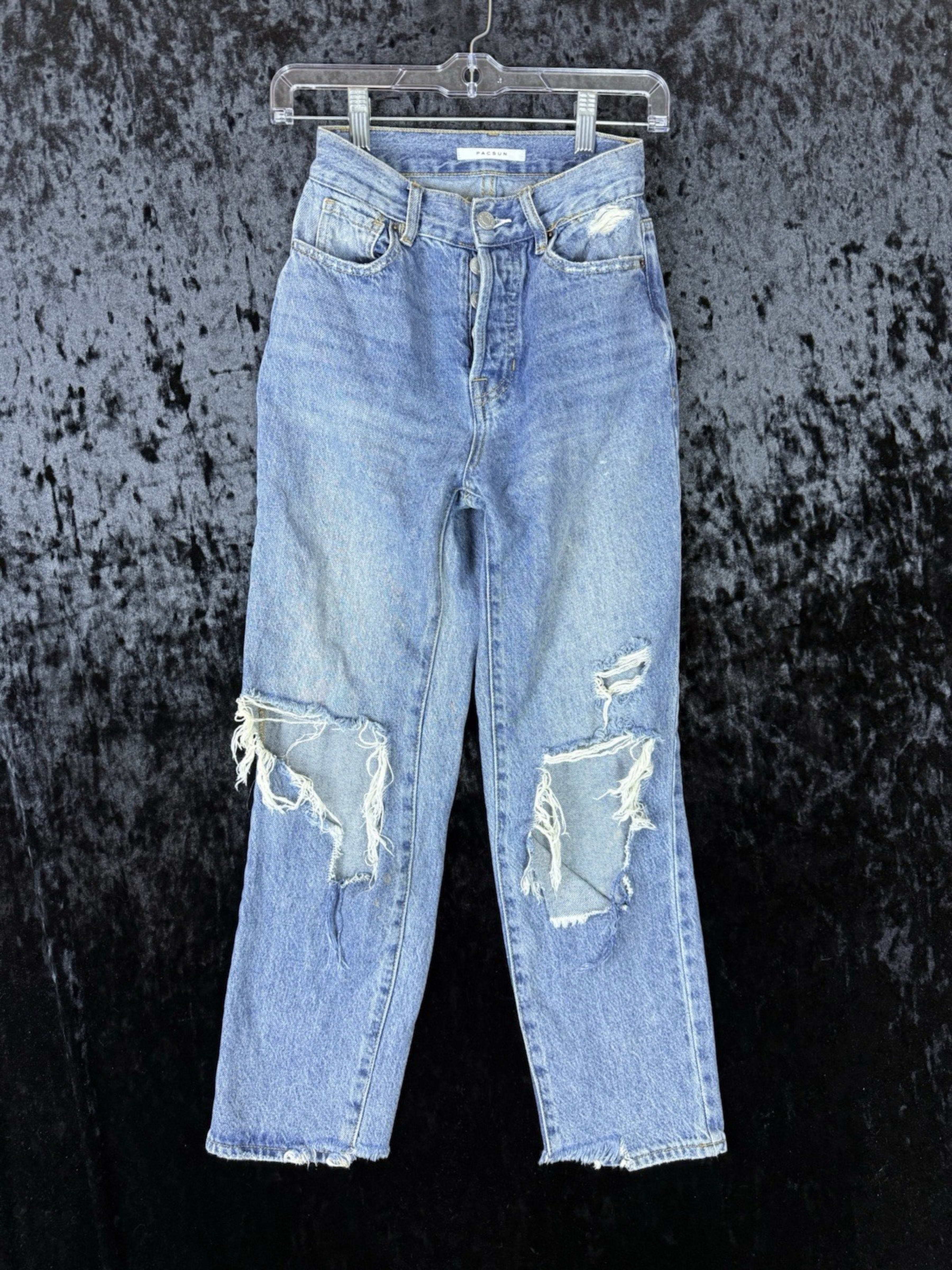 PacSun High Rise Straight Jeans Women's 23 Distressed Blue Denim Button Fly