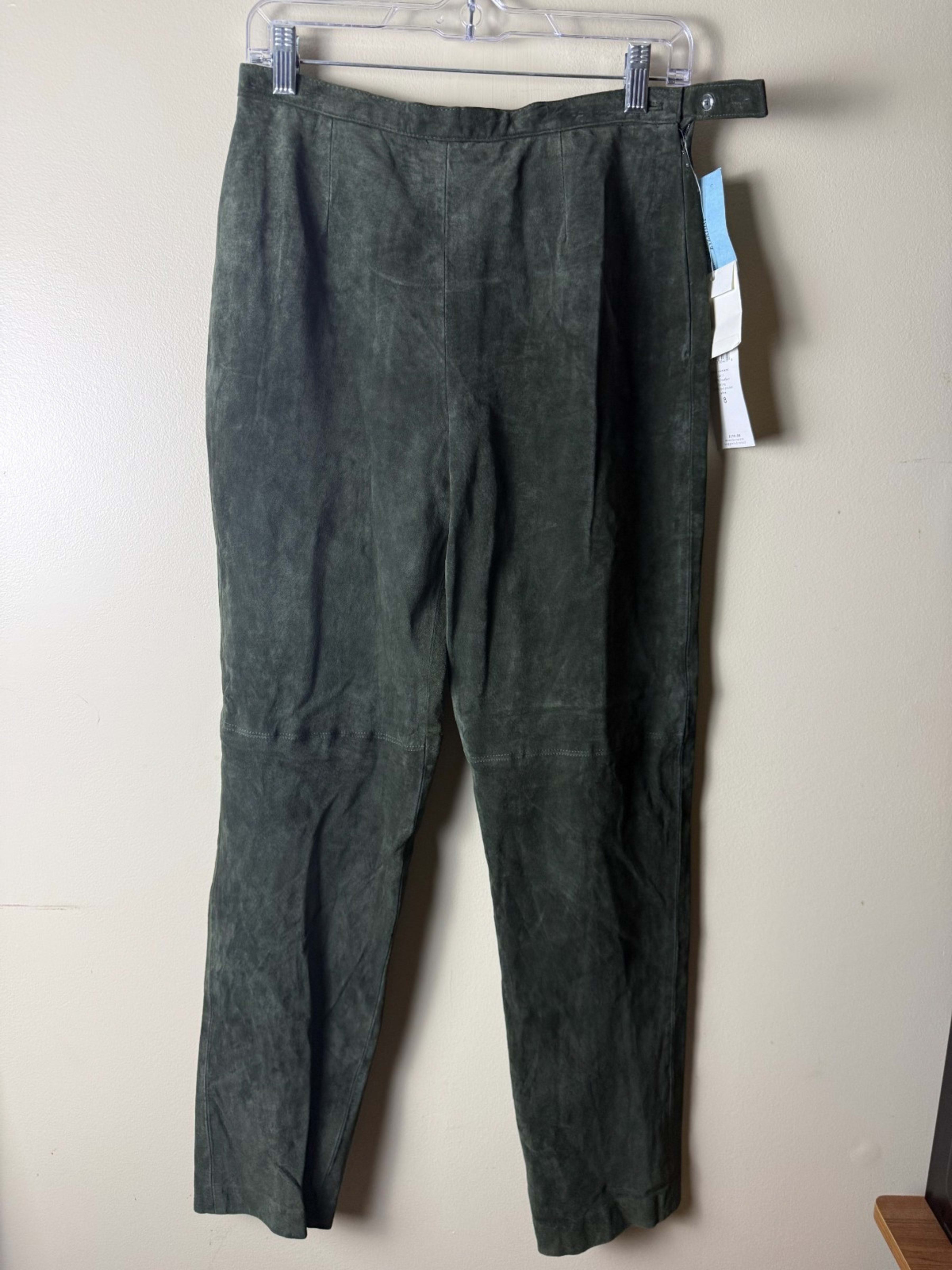 VTG Josephine Chaus Genuine Leather Pants Green Suede Tapered Leg Womens 8 90s