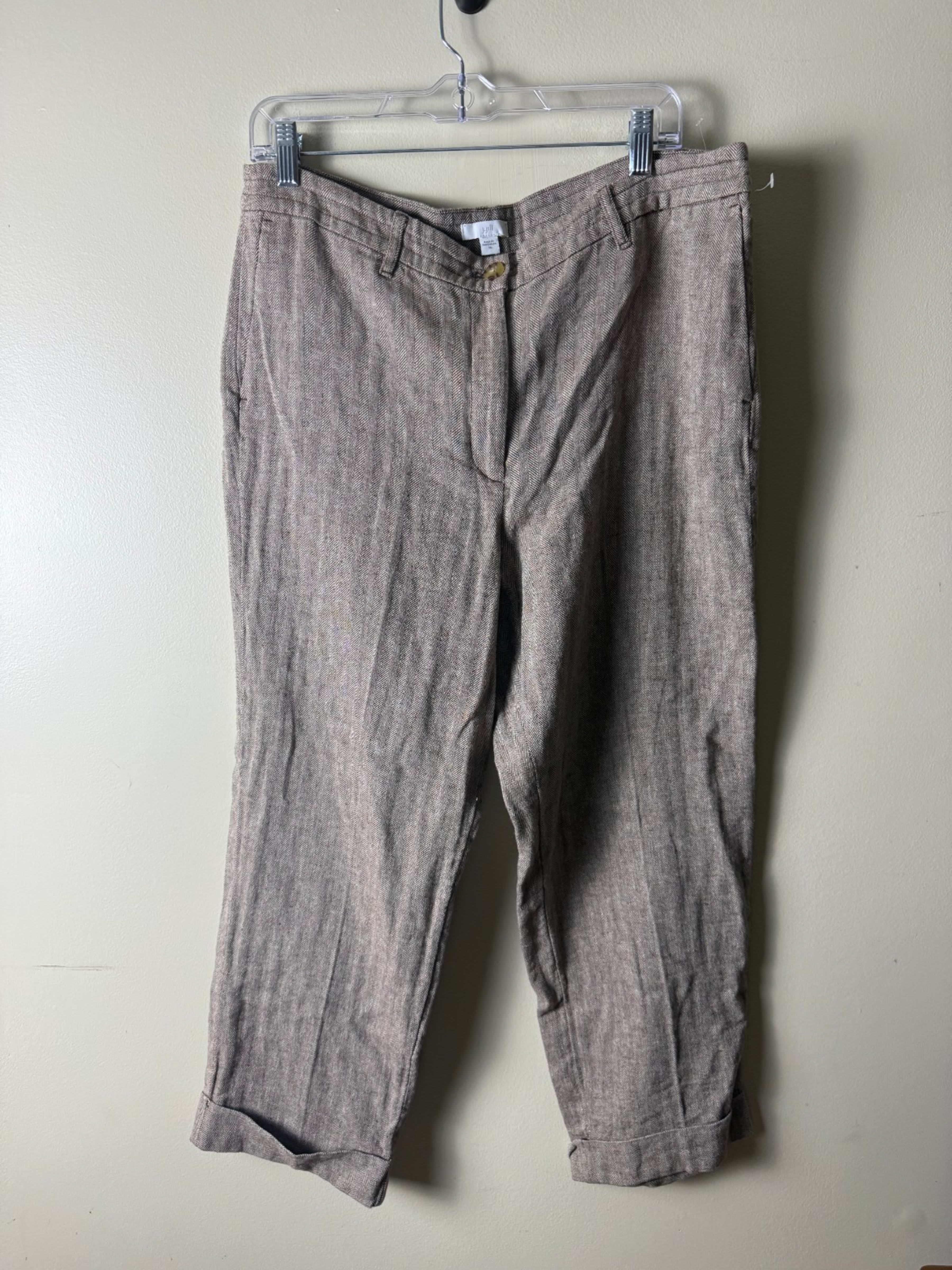 J Jill Love Linen Capri Pants Women 14 Beige Belt Loop Waist Cropped Breathable