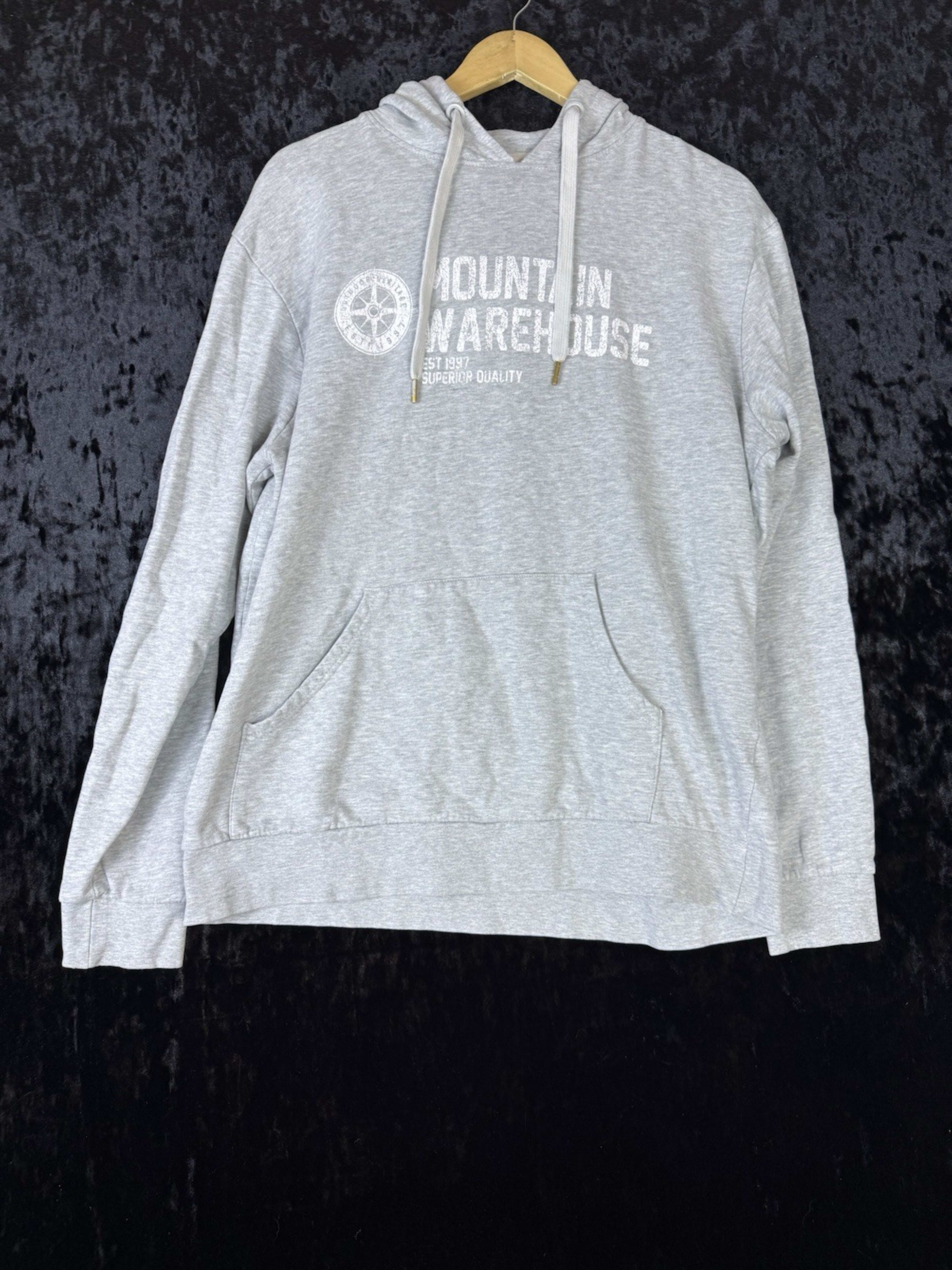Mountain Warehouse Hoodie Mens L Gray Cotton Drawstring Graphic Jumper