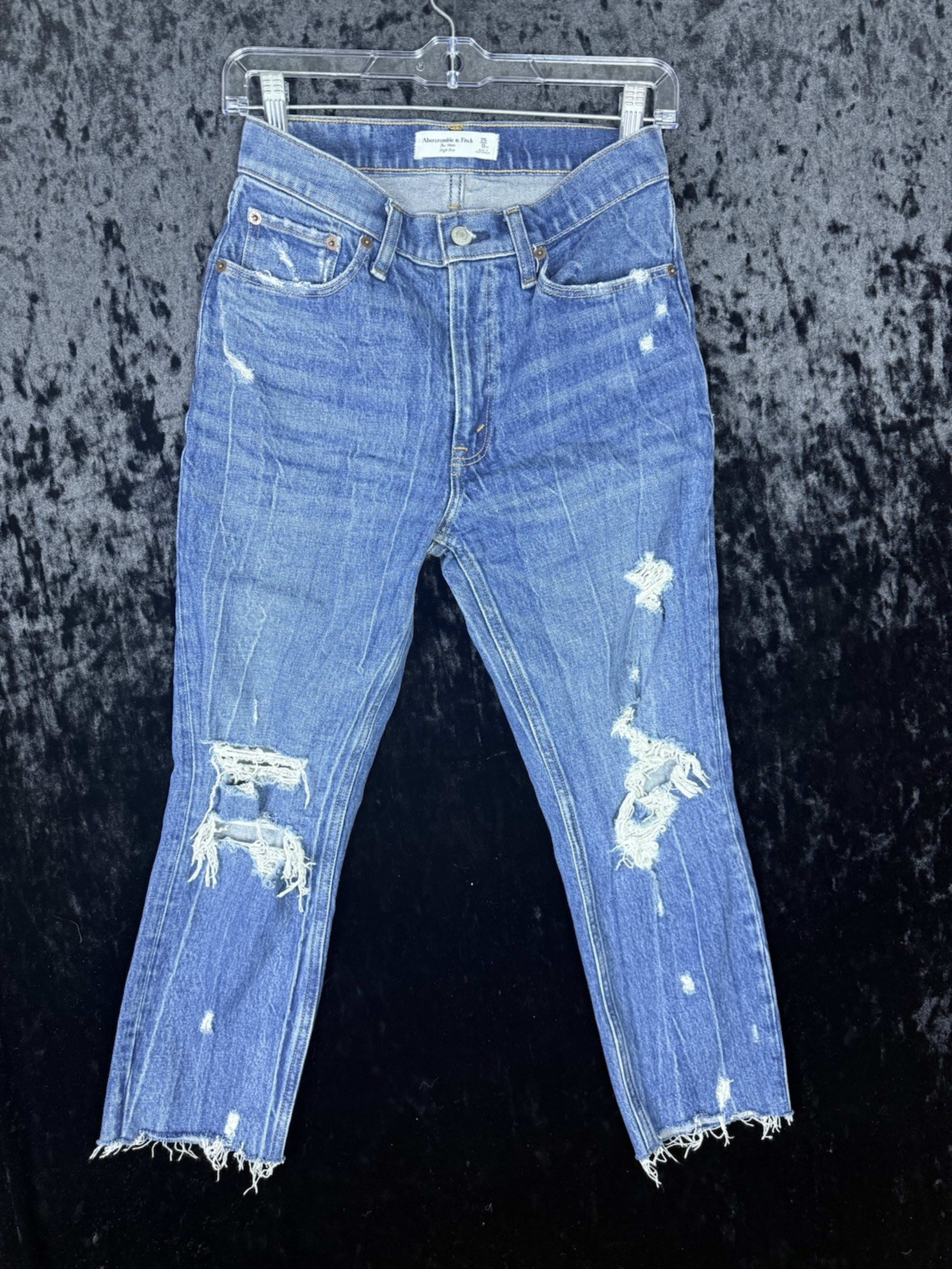 Abercrombie & Fitch High Rise Jeans Women's 25 Blue Denim Distressed Casual