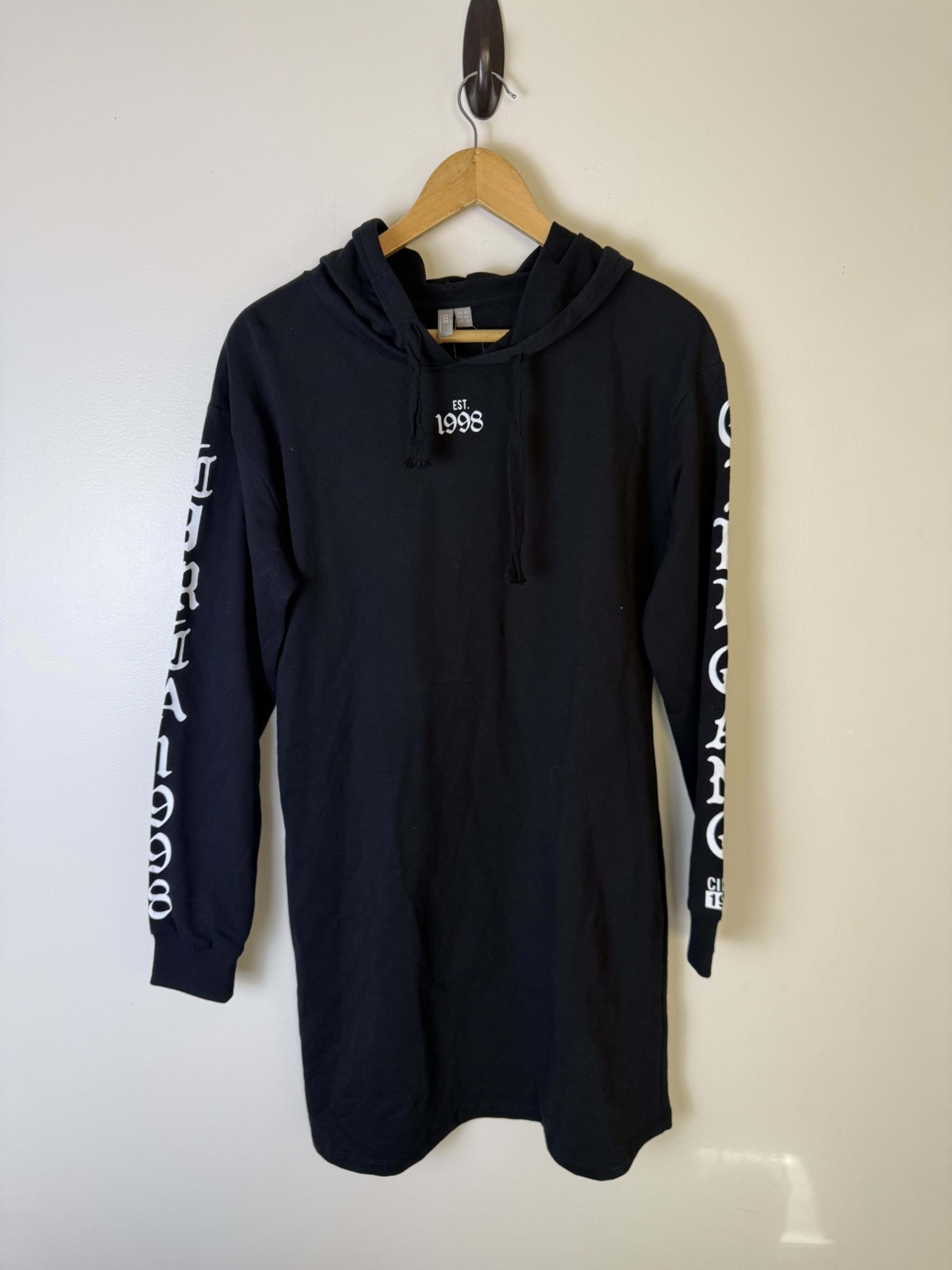 ASOS EST 1998 Long Sleeve Hooded Sweatshirt Dress Womens 6 Black NWT