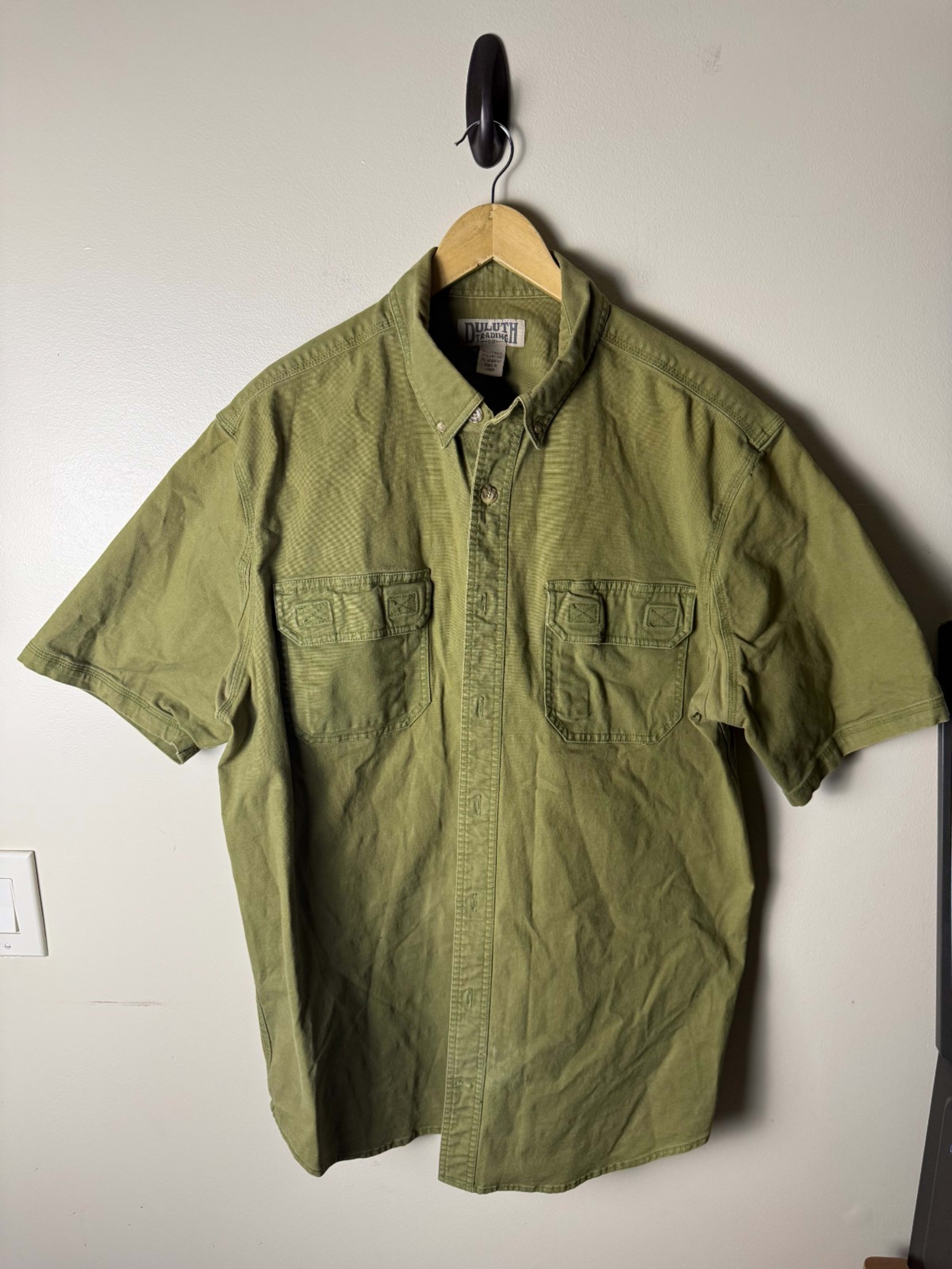 Duluth Trading Co Shirt Mens XLT Tall Green Button Down Heavyweight