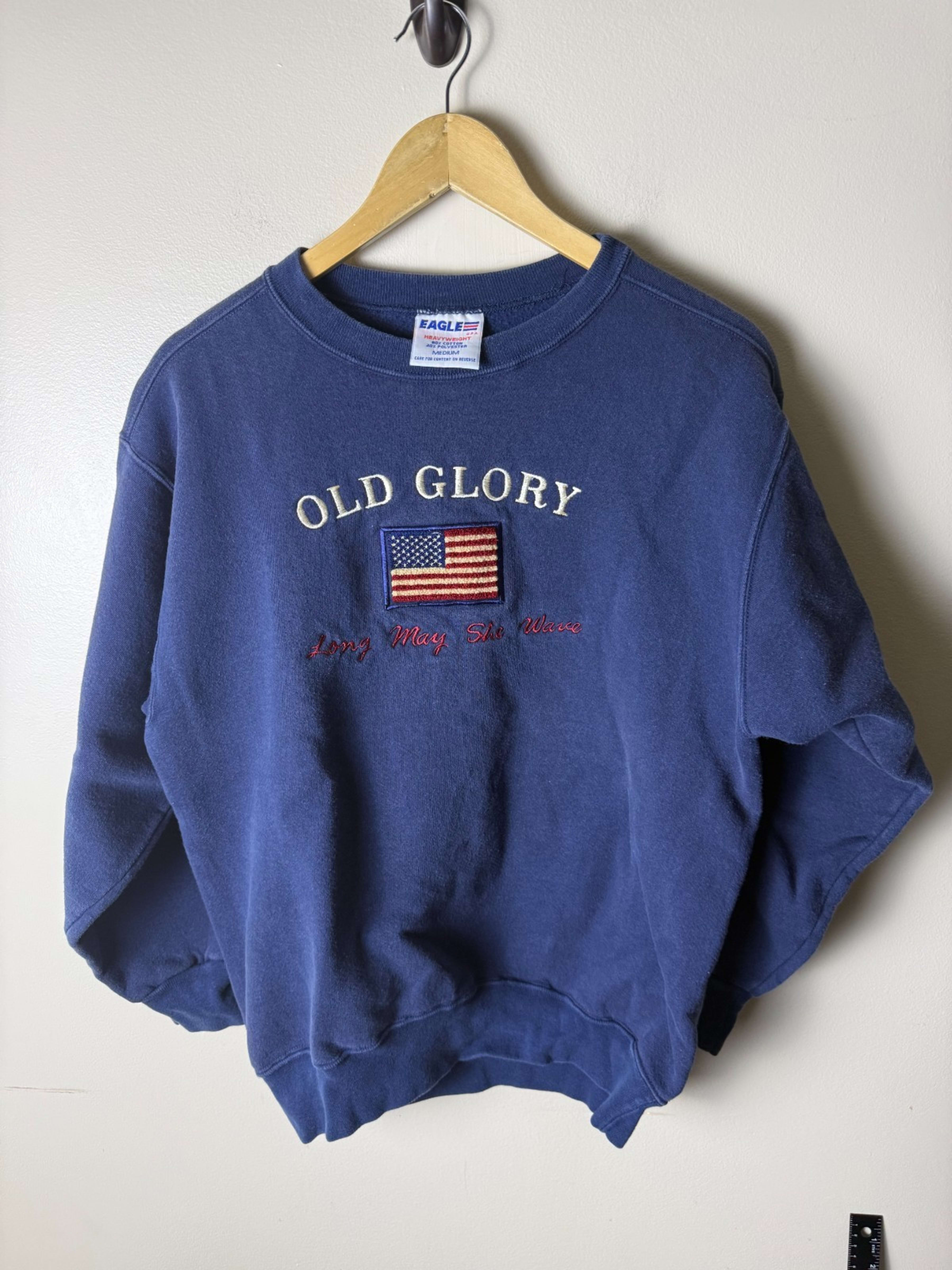 Eagle 90s Sweatshirt "Old Glory Long May She Wave" Patriotic Heavyweight Mens M