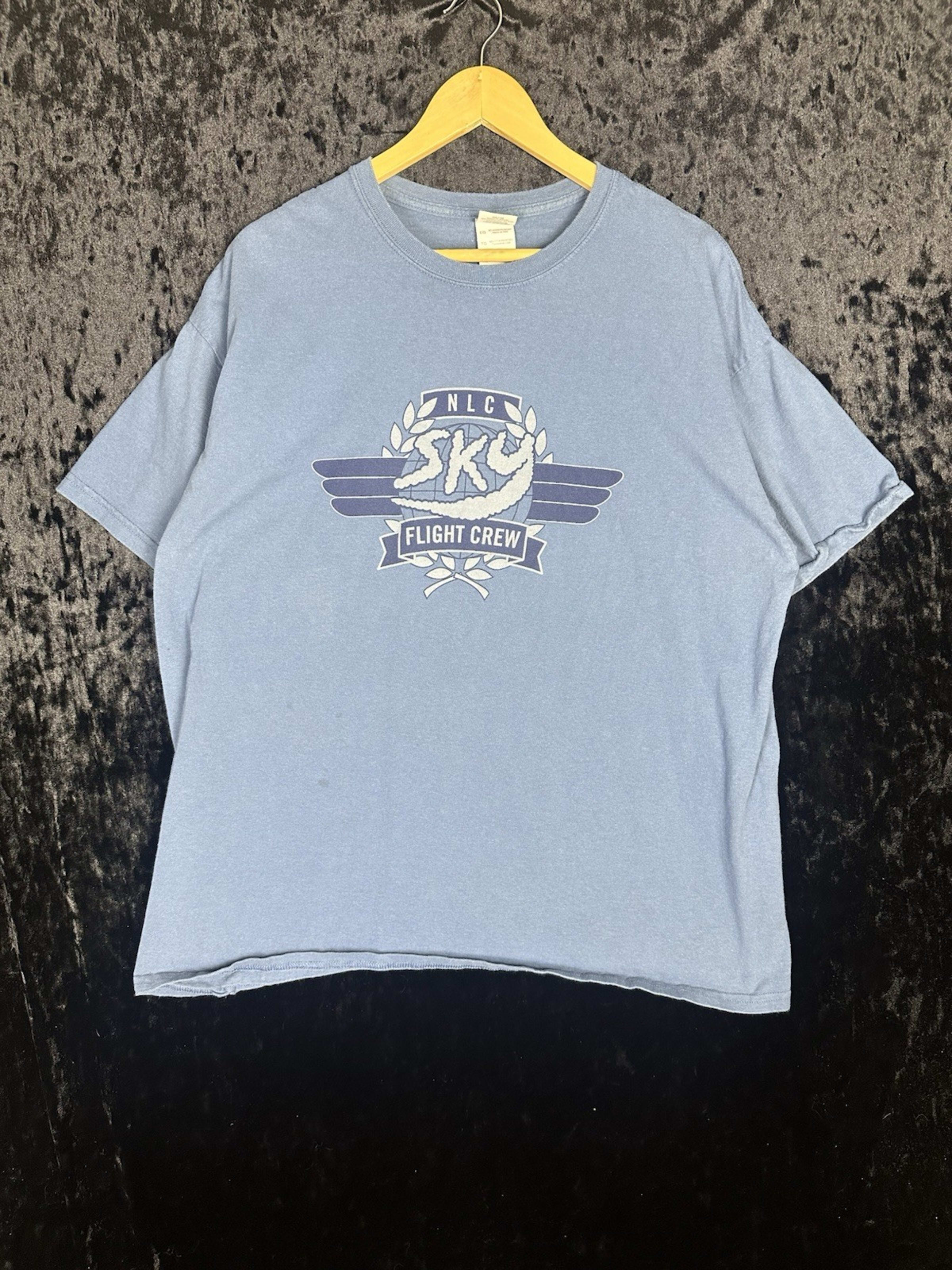 Vintage Gildan Y2K Sky Flight Crew T Shirt Mens XL Blue Graphic Short Sleeve