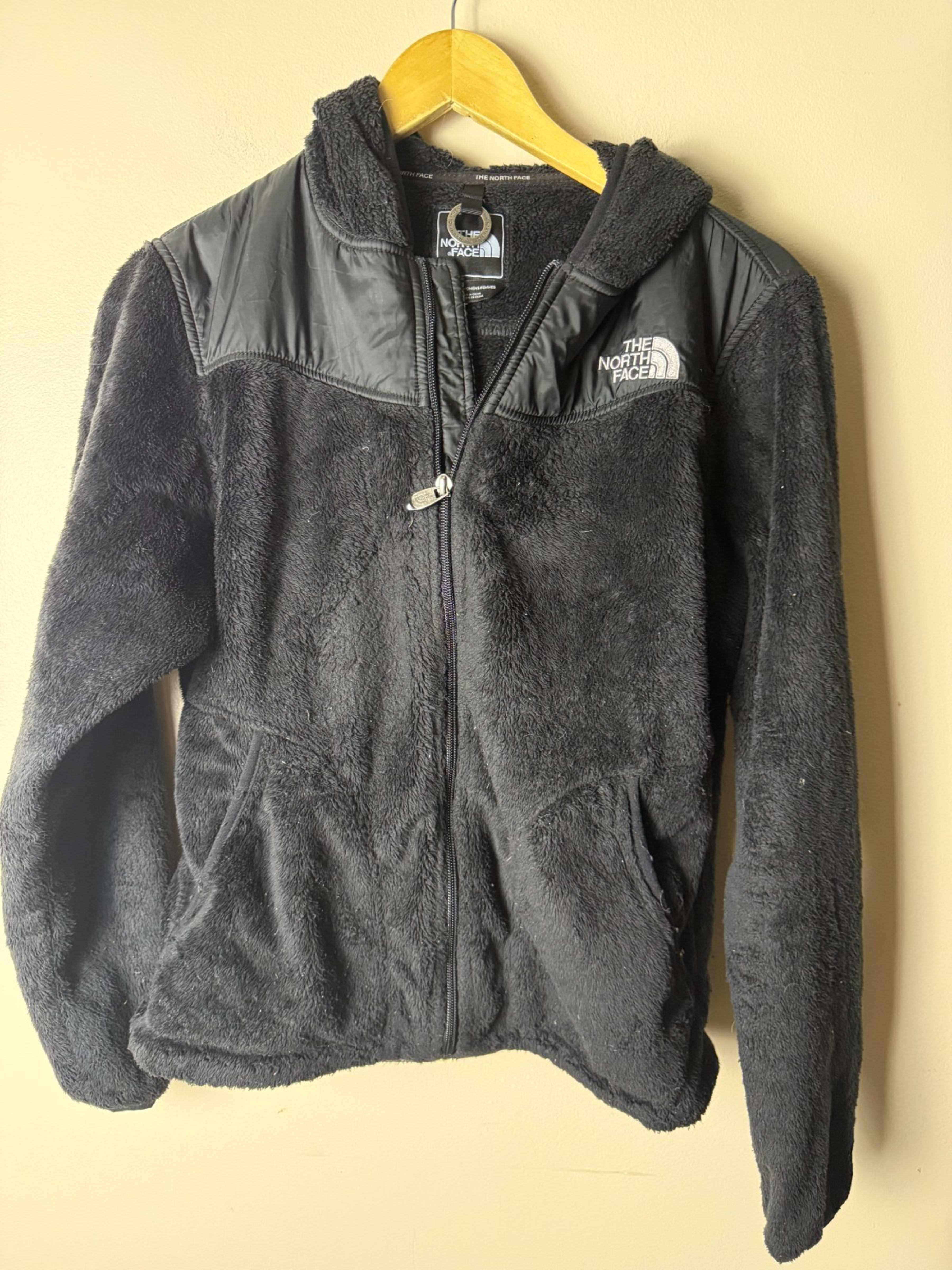 The North Face Hooded Jacket Womens M Black Full Zipper Logo Mid-Length Lined