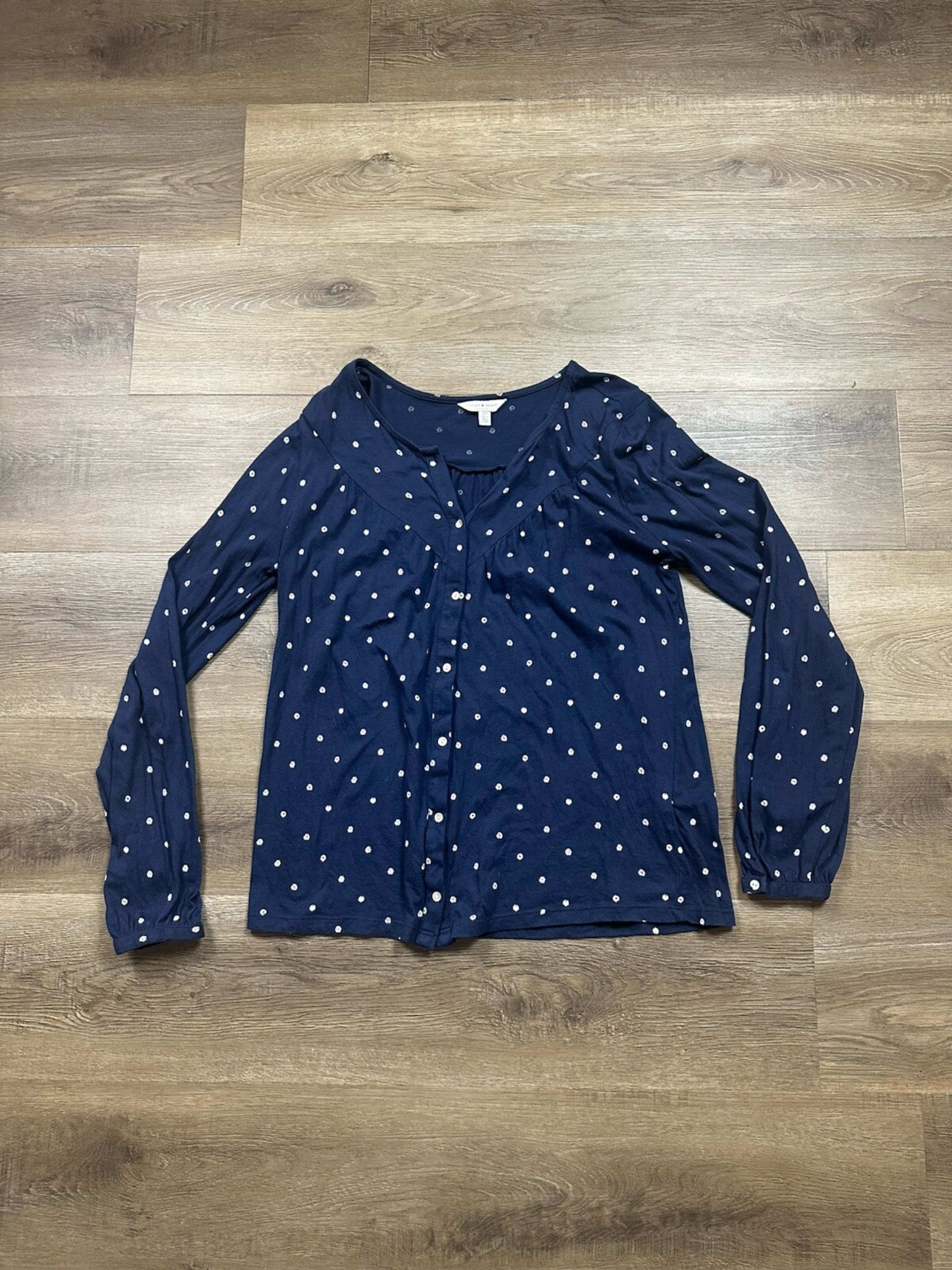 Lucky Brand Women's S Blue Long Sleeve Button Up Floral Boho Blouse Preppy